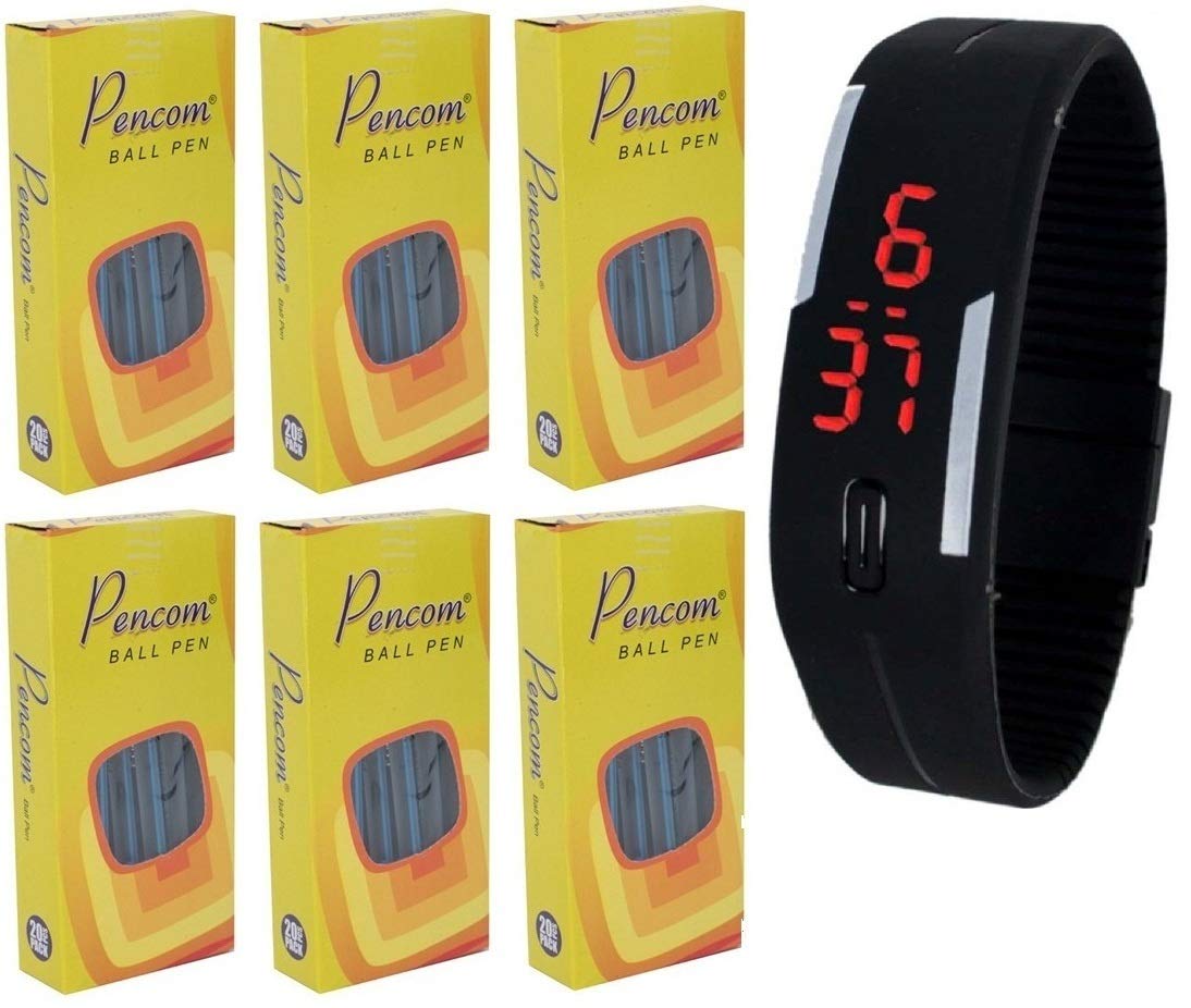 Pencom - PACK OF 120 PENS (6 BOX - 20 Pen in Each Box) - Write FLO Ball Pens - GET FREE PAPPI LED WATCH worth Rs.199 with the PACK
