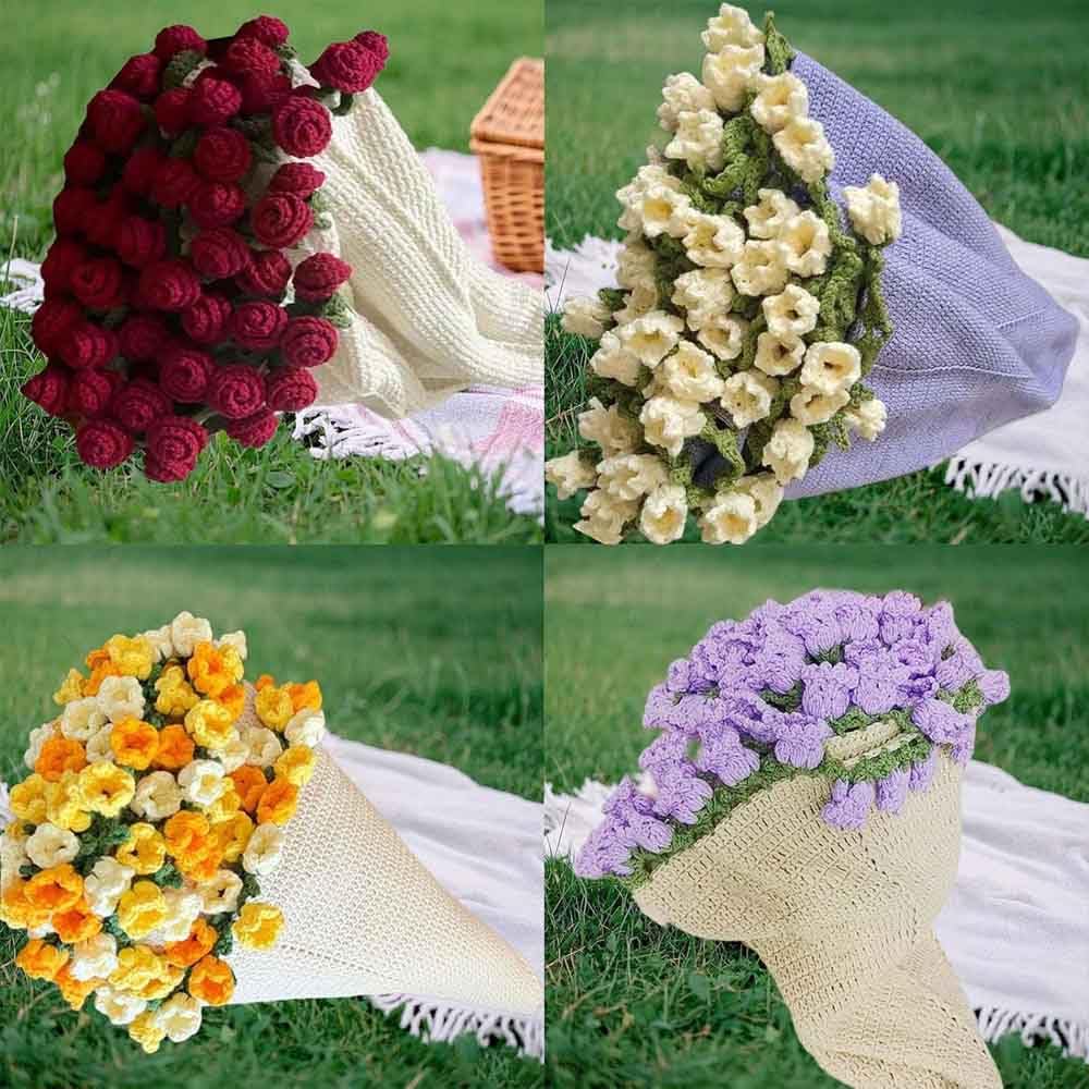 Amazon｜かぎ針編みの花のバラの花束ブランケット、花の花束