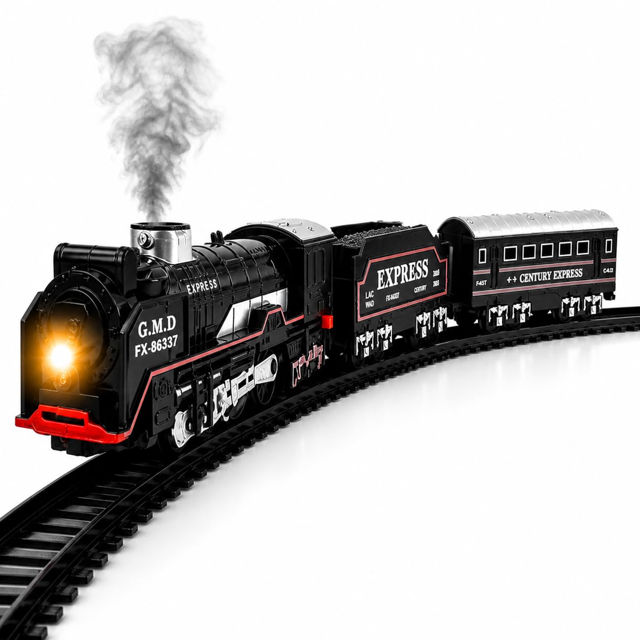 Small Rail Gadi Turbo Train Toy for Boys | Rechargeable Steam Engine with Passenger Coach & Coal Wagon | Water Smoke, Hi