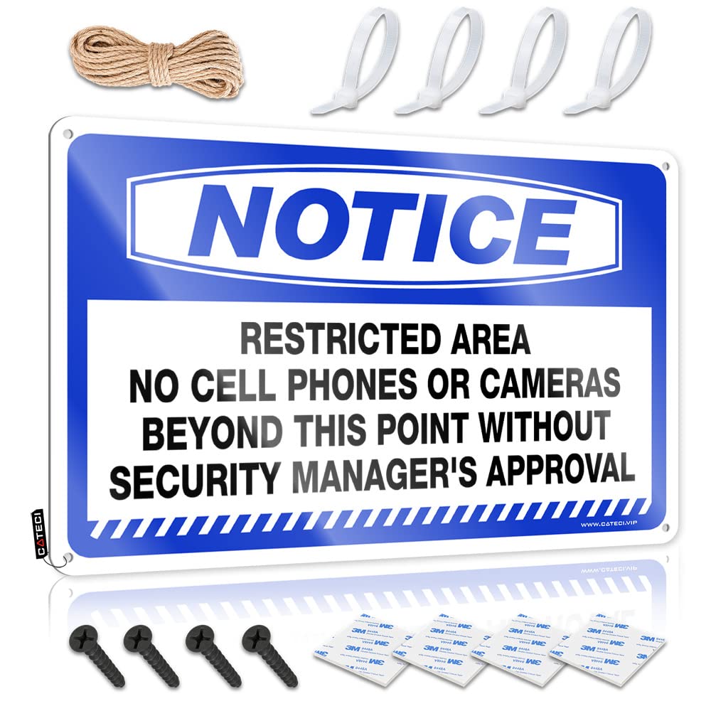 BRUNTELO Man Cave Decorations Notice Restricted Area No Cell Phones Or Camera Tin Sign Funny Signs For Home Decor Funny Poster Sign