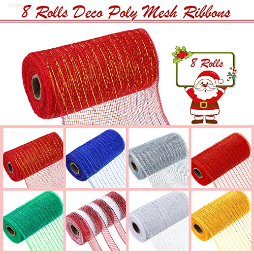 Dingion 8 Rolls Christmas Mesh Ribbon Christmas Wreaths Gift Mesh Fabric Ribbons With Metallic Foil 6 Inch X 30 Feet Each Roll For Christmas Xmas Tree Bows Garland Decoration #TOP1