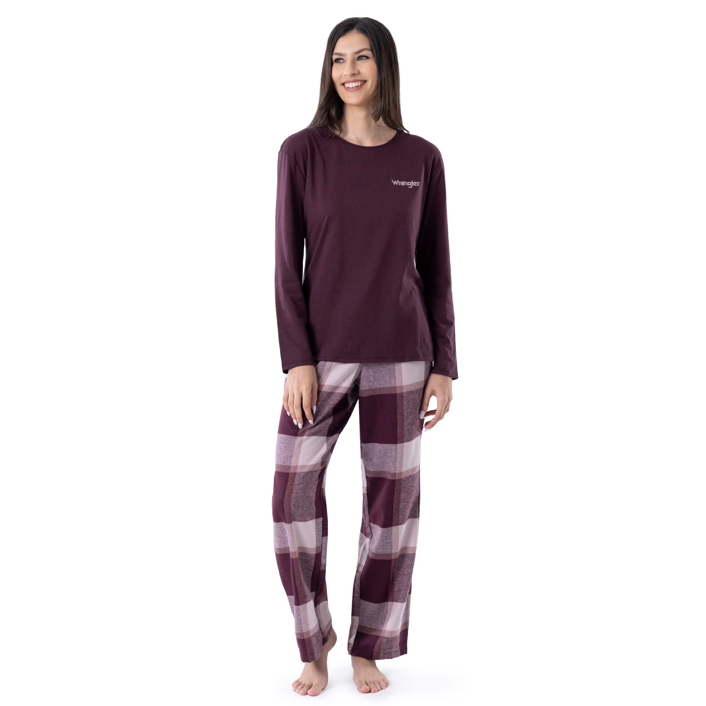 Wrangler Women's Jersey Top and Flannel Pant Sleep Pajama Set