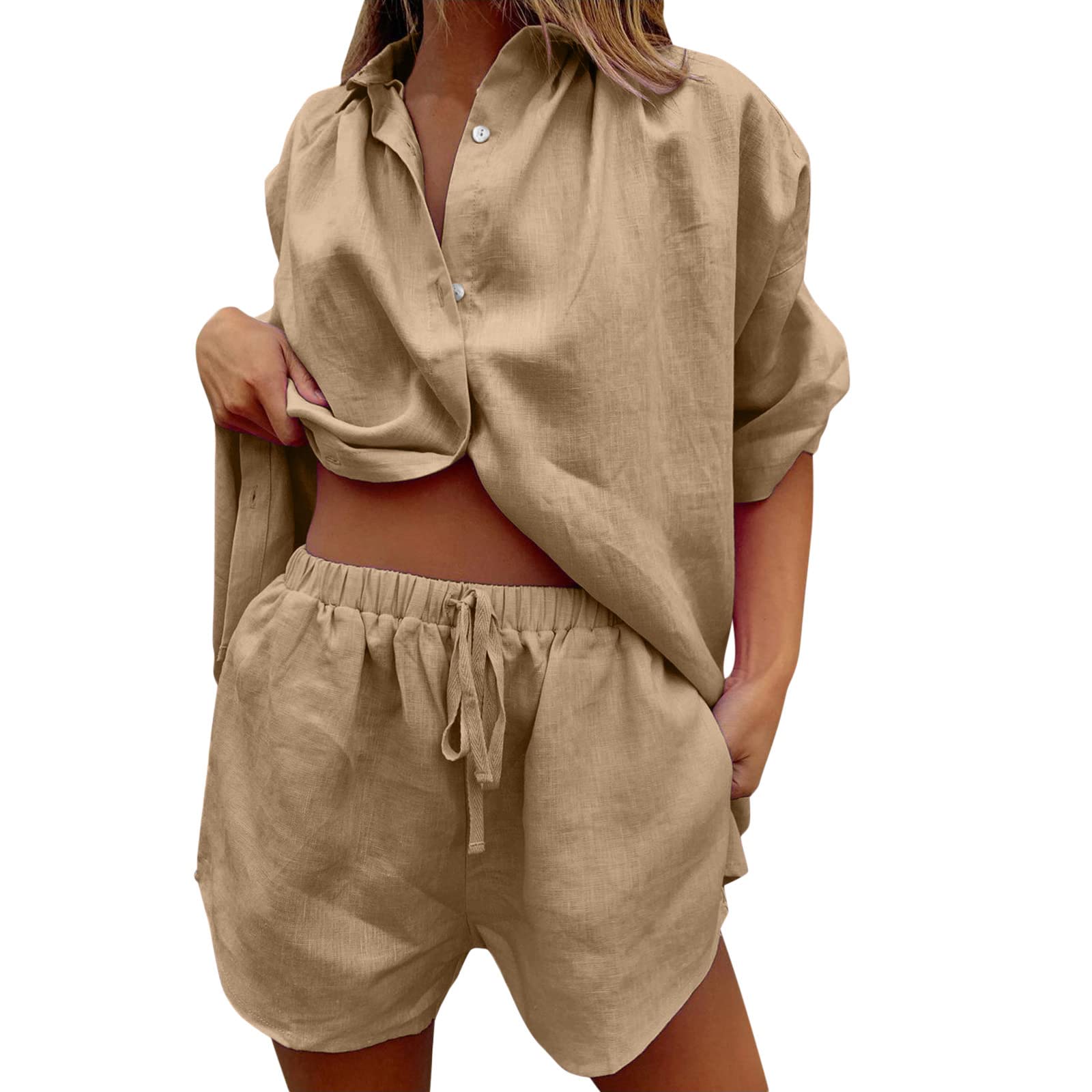 Tuta Corta da Donna Estivo Elegante Sexy Casual Casa Completo 2 Pezzi Set Estivi Spiaggia Set Estiva Corti Pantaloncini Set Casual Vacanza Donna Leggera Set da Corto Tuta Sportiva da