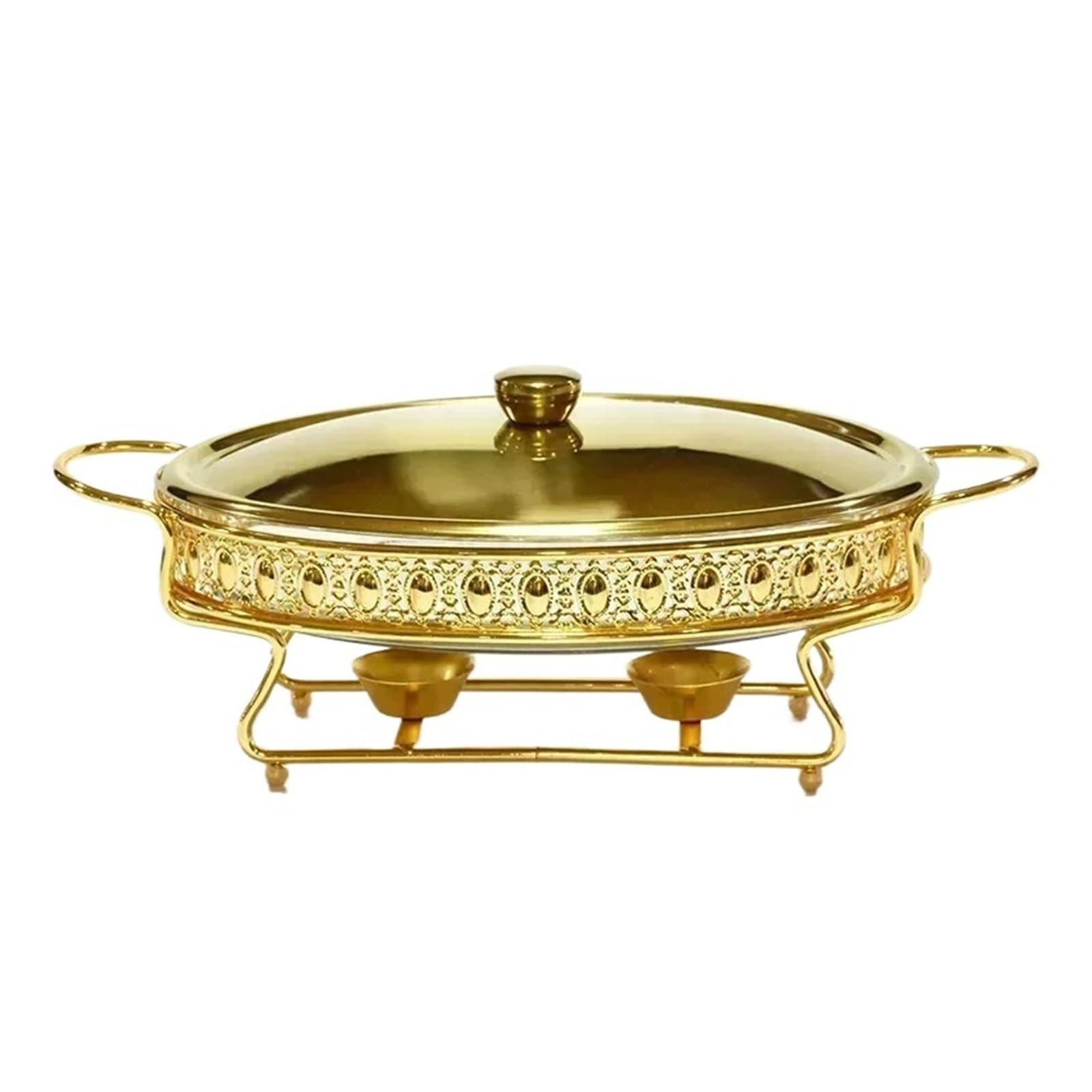 Plato de frotamiento ovalado dorado de lujo, buffet de bodas en el hotel que sirve olla caliente(3L)
