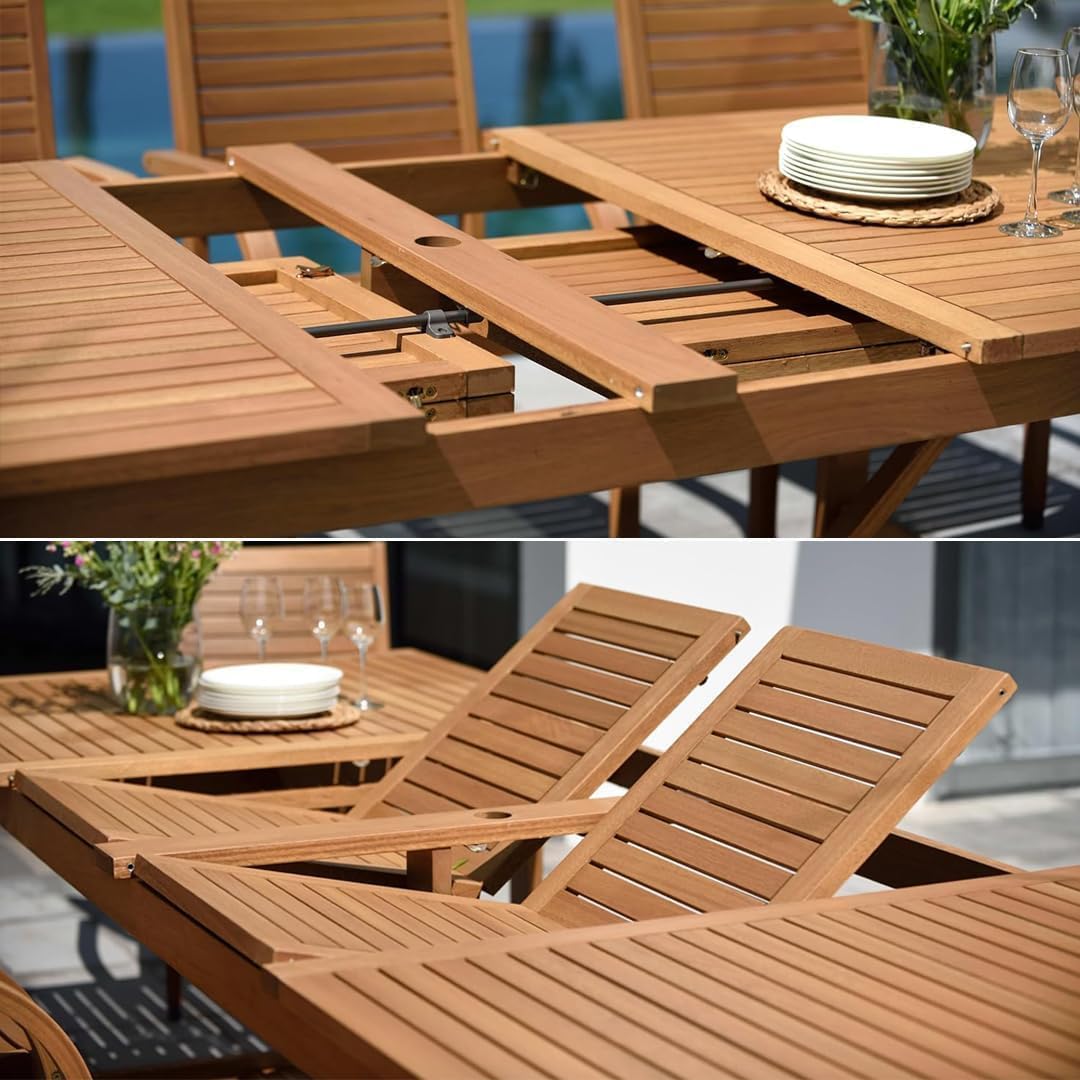 Amazonia Berlin Patio Extendable Table | Teak Finish | Durable and Ideal for Indoors and Outdoors