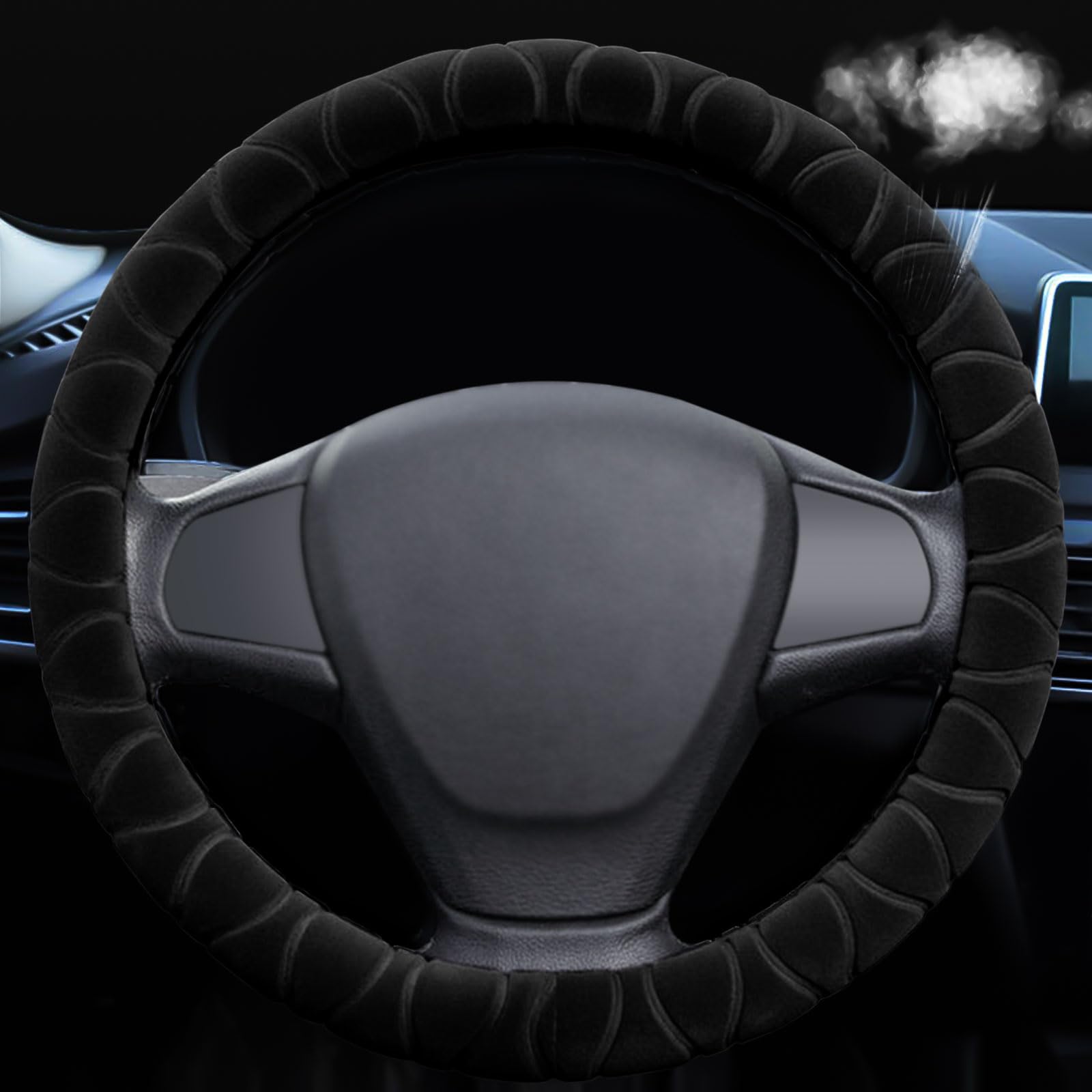 Housse de Volant de Voiture en Peluche Douce et Chaude pour l'hiver- Antidérapante - Chaude - Universelle - Noir