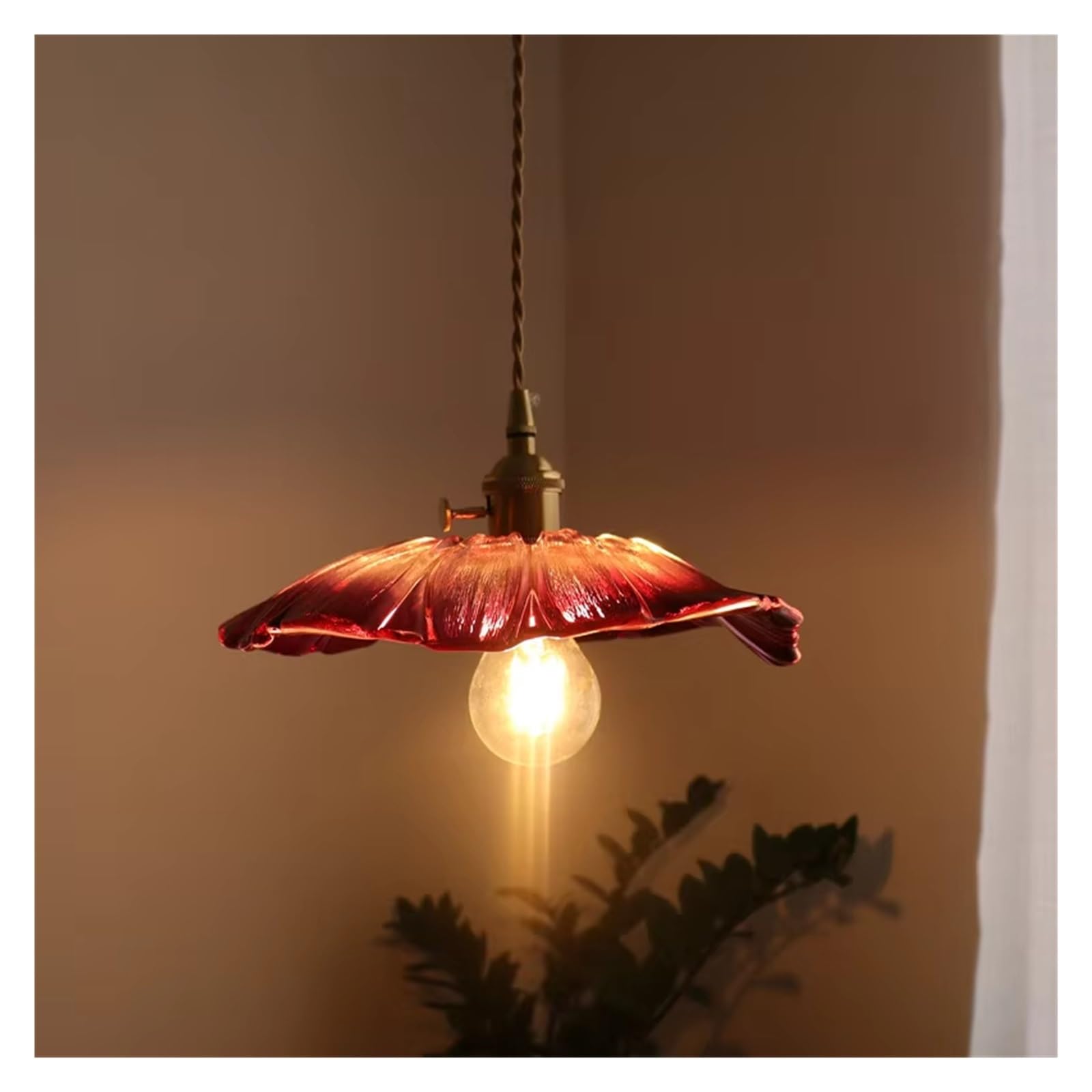 ASerZenith Japanese Style Led Hanging Lamp Bedroom Kitchen Dining Room Glass Copper Pendant Light Fixtures Suspension Lamp,Rojo