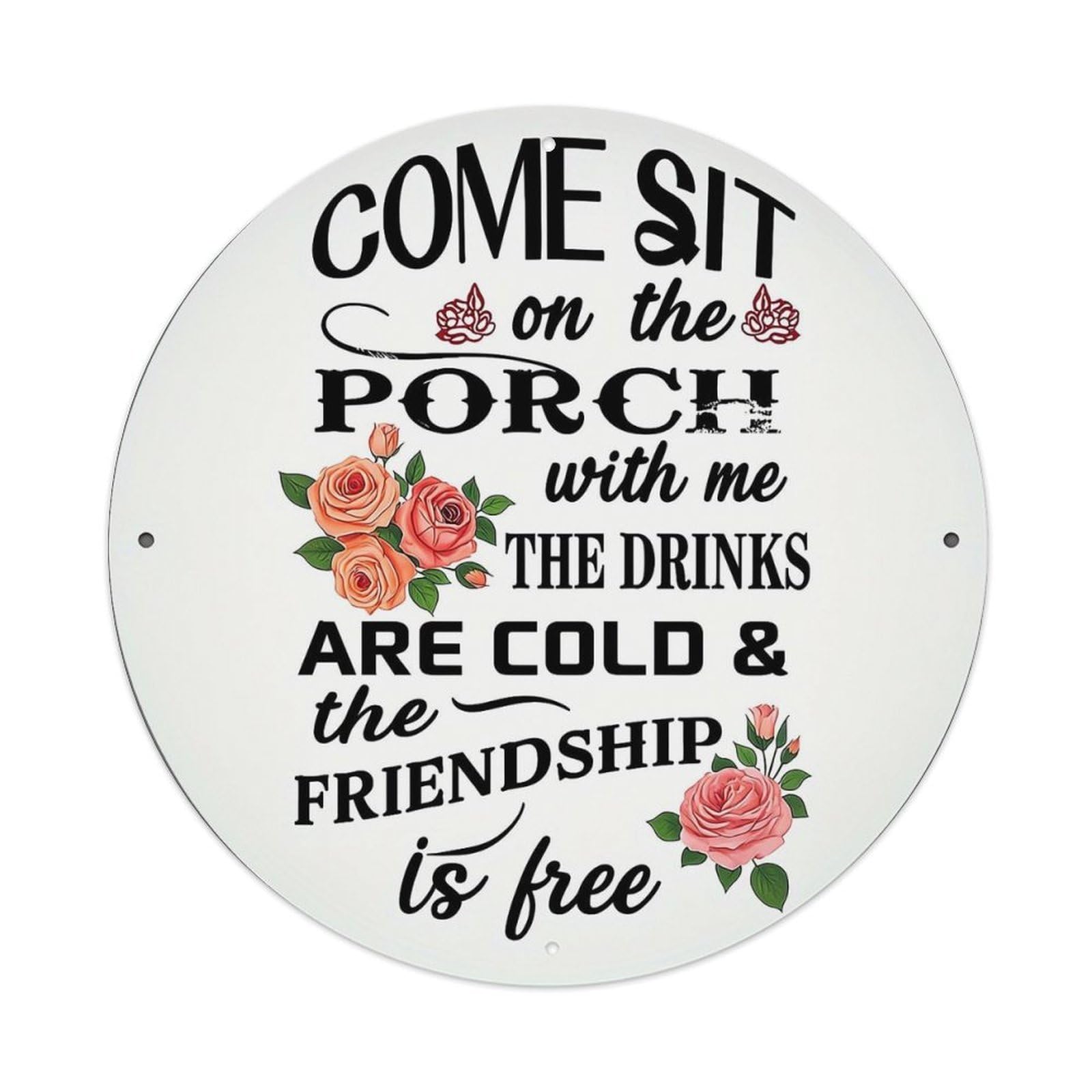 Come Sit On The Porch Round Metal Tin Sign Vintage Wall Decor, Bar Garage Cafe Kitchen Home Wall Art Poster 8x8inches