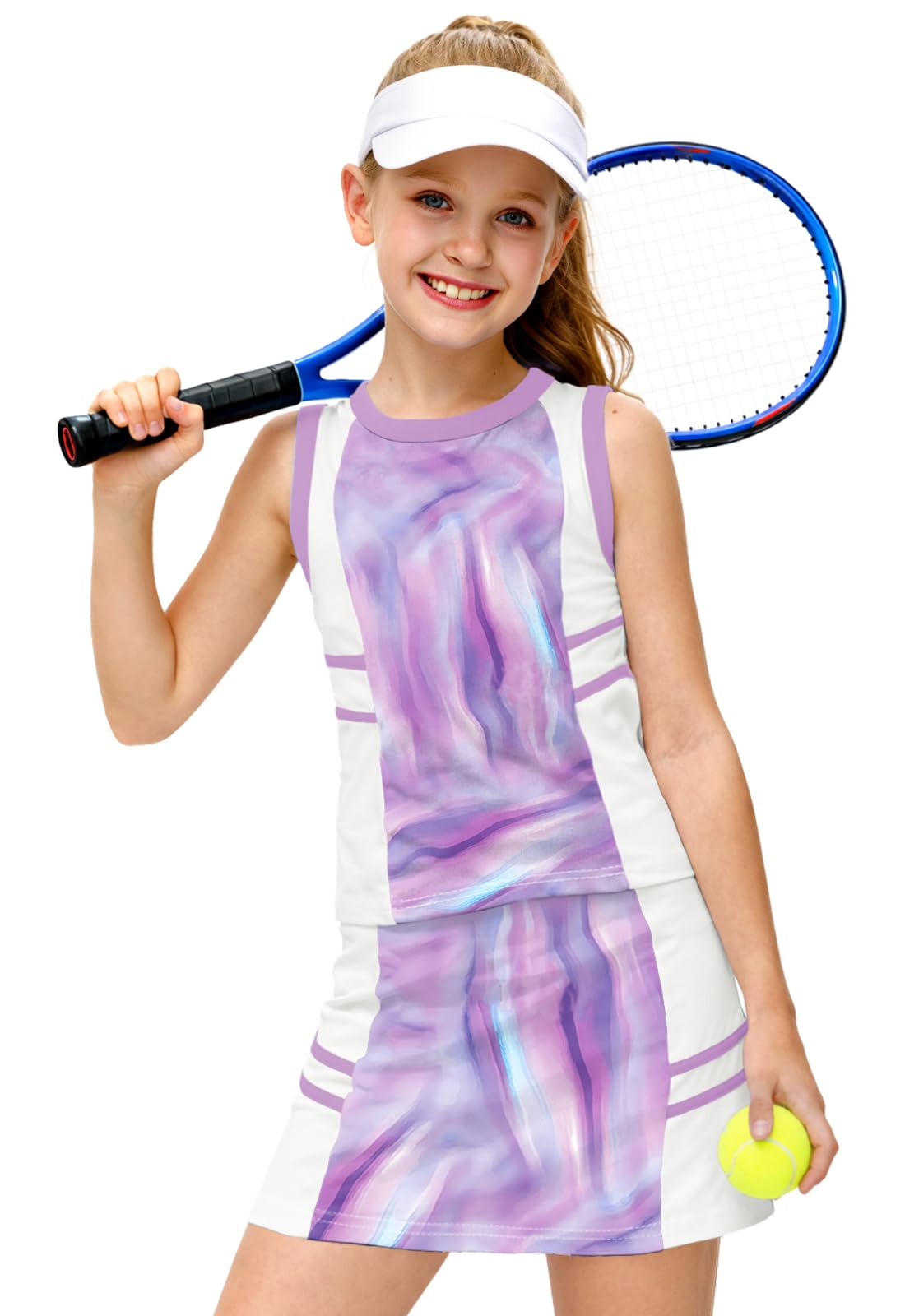 AOBUTE Girls Tennis Golf Outfit Tank Top and Skirt with Shorts Set 4-12 Years