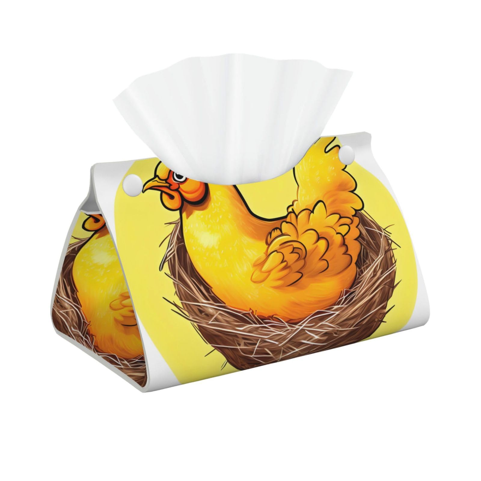 Bird's Nest Golden Chicken Long Leather Tissue Box Cover-Waterproof PU Leather Tissue Holder for Bathroom, Decorative Rectangular Tissue Case