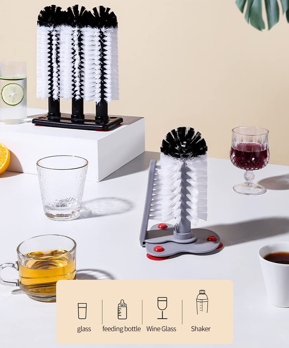 Spazzola Per Lavaggio Bicchieri Con Ventosa - Doppia Faccia Per Interno/Esterno - Per Lavello Da Bar O Cucina - Foto 3