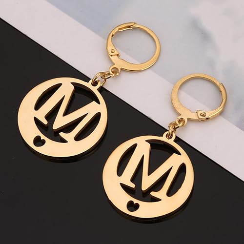 Miniatura 3 de Pendiente de acero inoxidable con monograma de joyería de alfabeto inicial letras pendientes