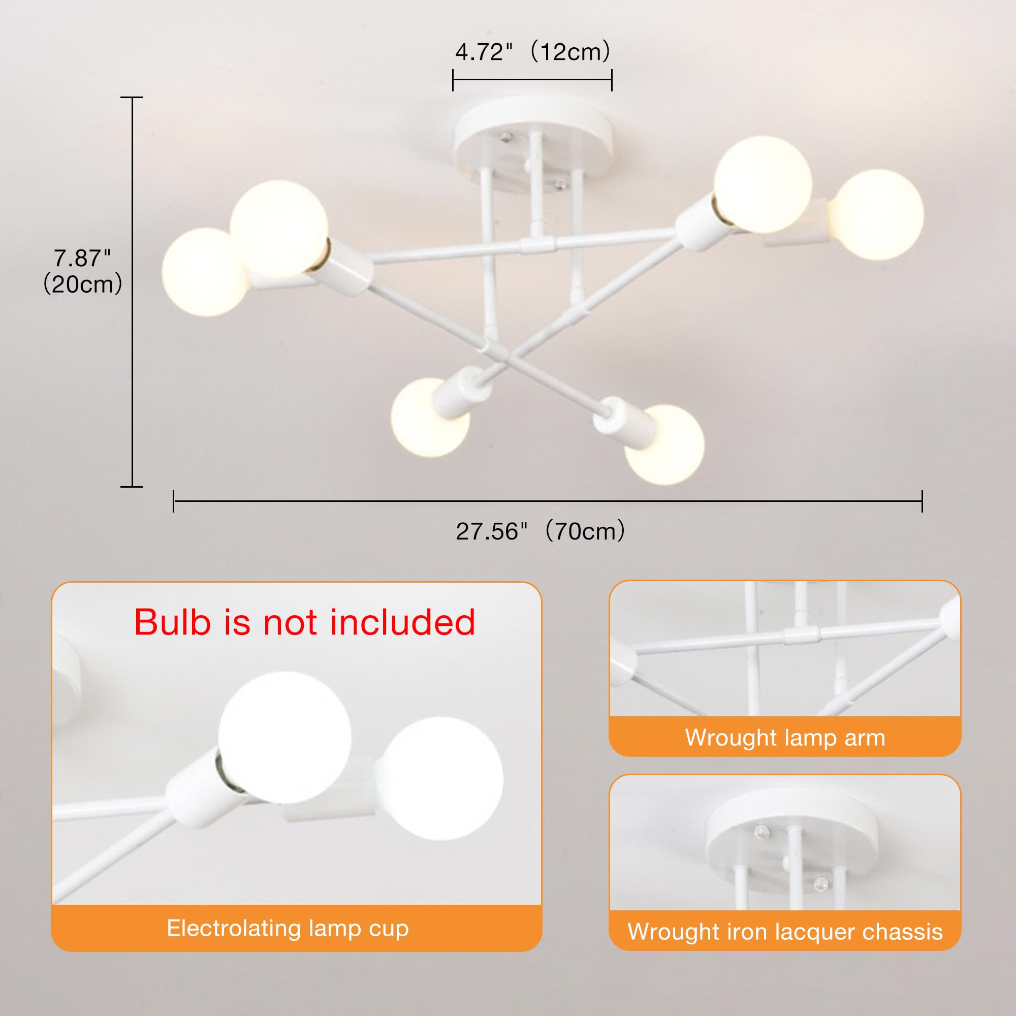 YHTlaeh Lampadario Soffitto Industrial Forma DIY Plafoniera E27 Moderno Lampada da Soffitto in Ferro Vintage per Camera da letto Soggiorno Cucina Corridoio (6T, Bianco)