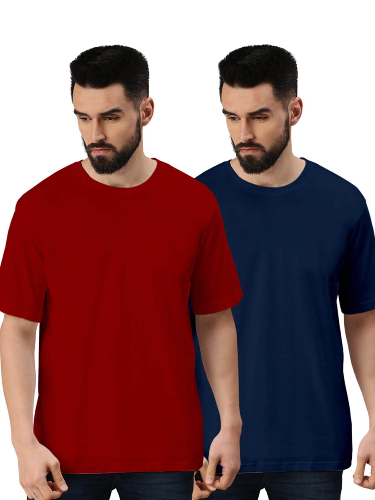 Veirdo® Solid Oversized 100% Pure Cotton Combo T-Shirt for Men & Boys (Half Sleeves, Round Neck, Drop Shoulder, Baggy Fit, Pack of 2, Available in S to 2XL