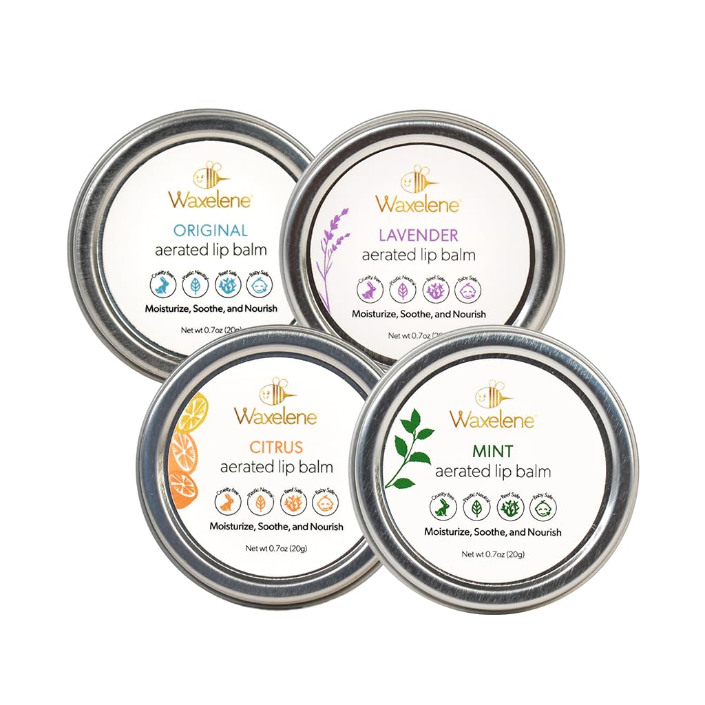 Waxelene Aerated Lip Balm Tin Combo Pack 4 Piece Best Lip Balm Ever Organic Multipurpose Ointment Baby Eczema