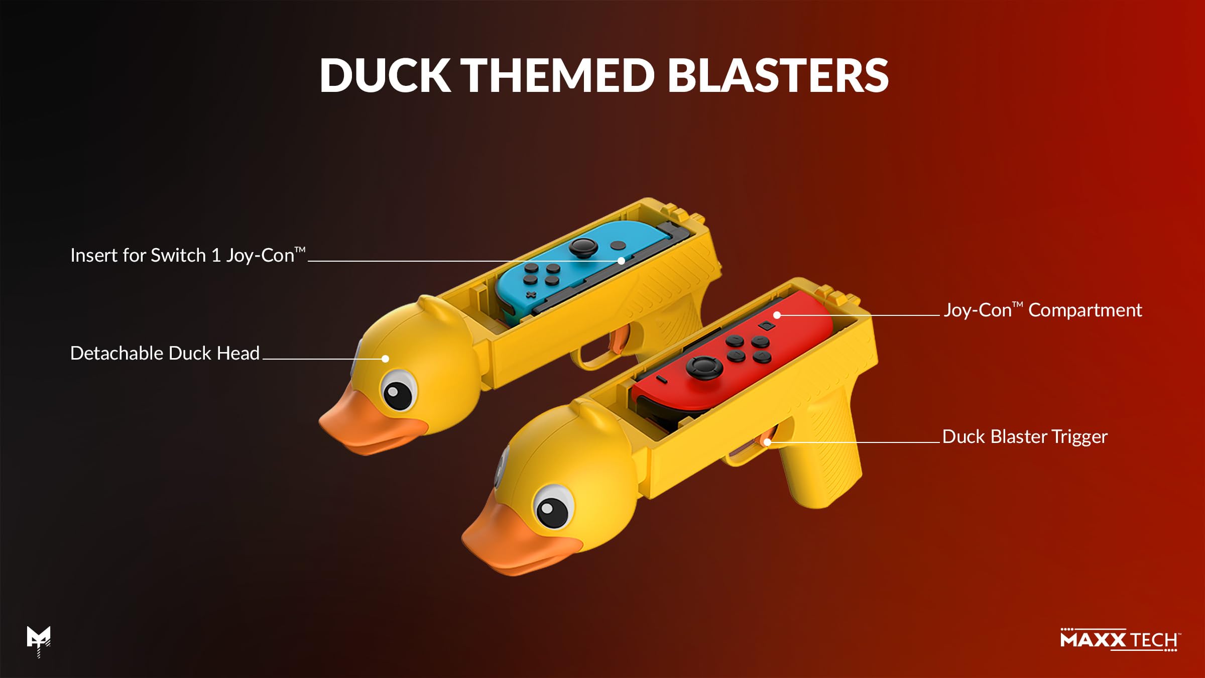 Maxx Tech Duck, Quack, Shoot! Kit for Switch 2&1- Includes Downloadable Switch Code in Box game plus 2 Quacking Themed Duck Blasters! Compatible with Nintendo Switch 2 & 1! For All Joy-Cons!