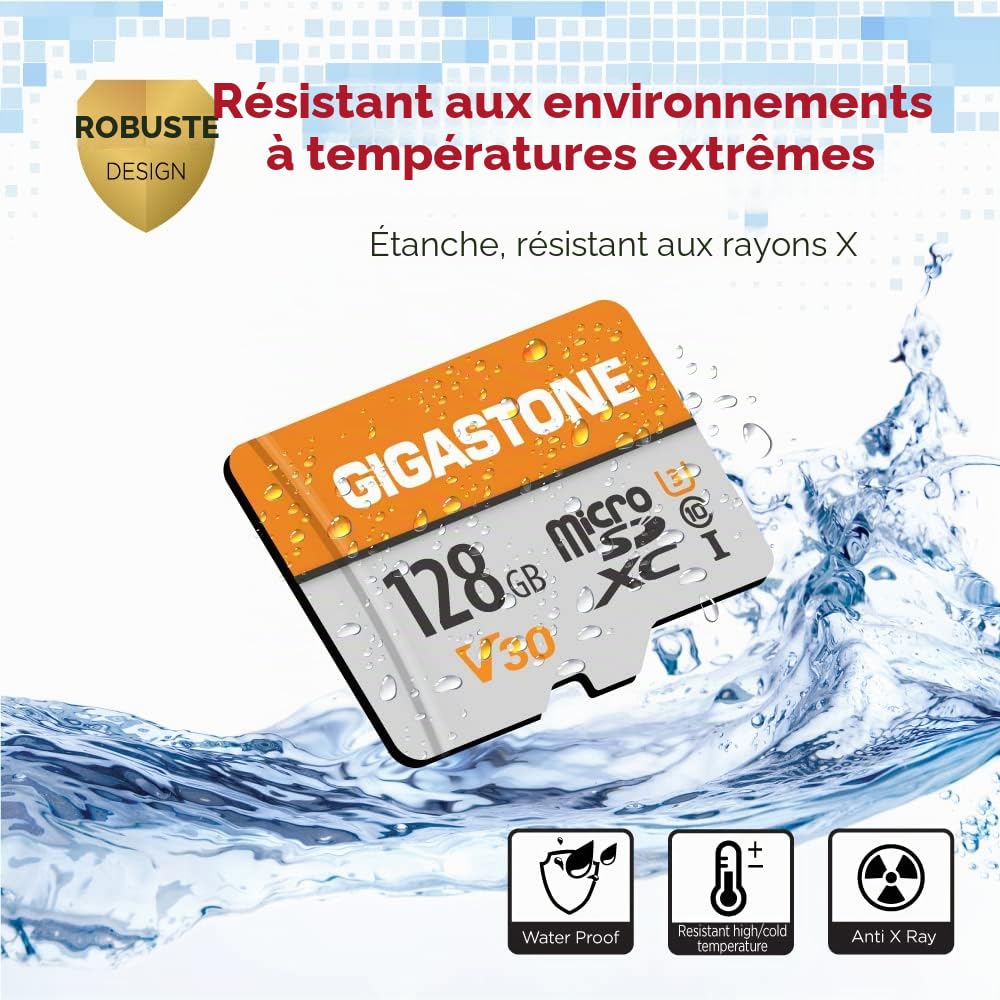 Gigastone Lot de 2 Cartes Mémoire 128 Go Micro SDXC A1 U3 C10 pour 4K UHD Vidéo avec Adaptateur SD
