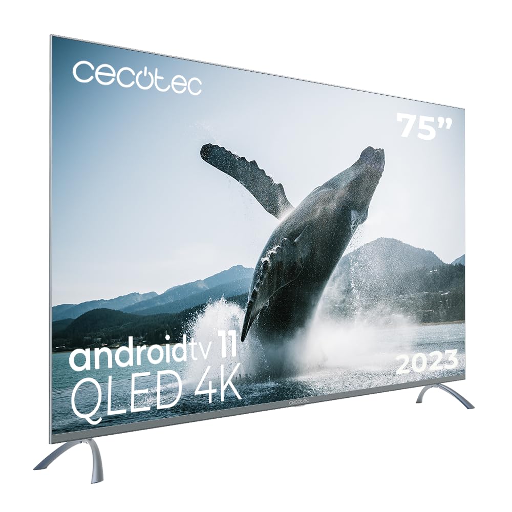 Cecotec TV QLED 75" - Televisore Smart TV V3+ Series VQU30075+S, 4K UHD, Android TV11, Senza Cornice, Assistente Google e Chromecast, Dolby Vision & Atmos, HDR10, HBBTV, 2023