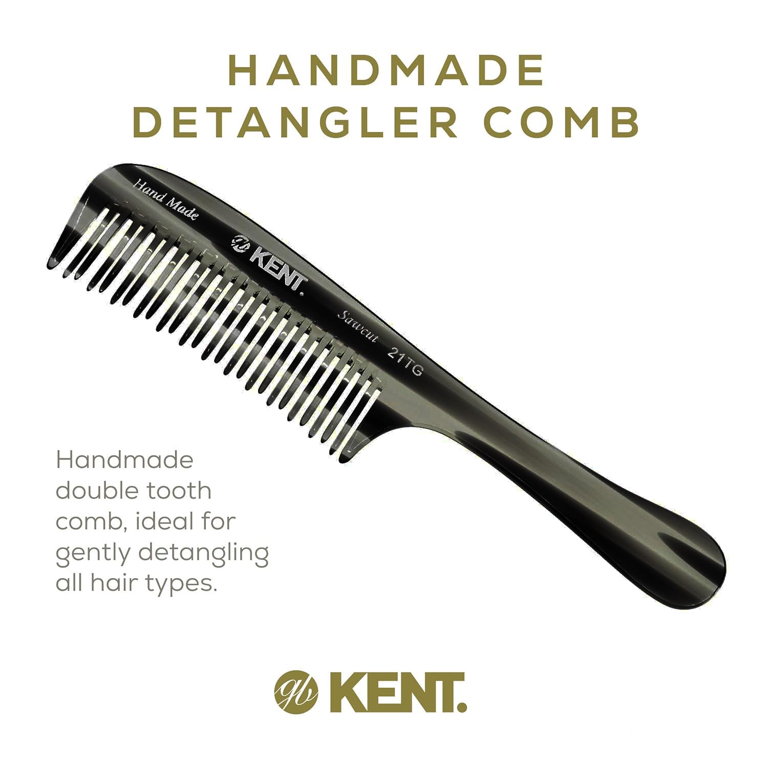 Kent 21T Peigne démêlant à dents larges pour cheveux épais bouclés ondulés Noir Graphite Peigne à main pour cheveux secs et humides Fabriqué en Angleterre