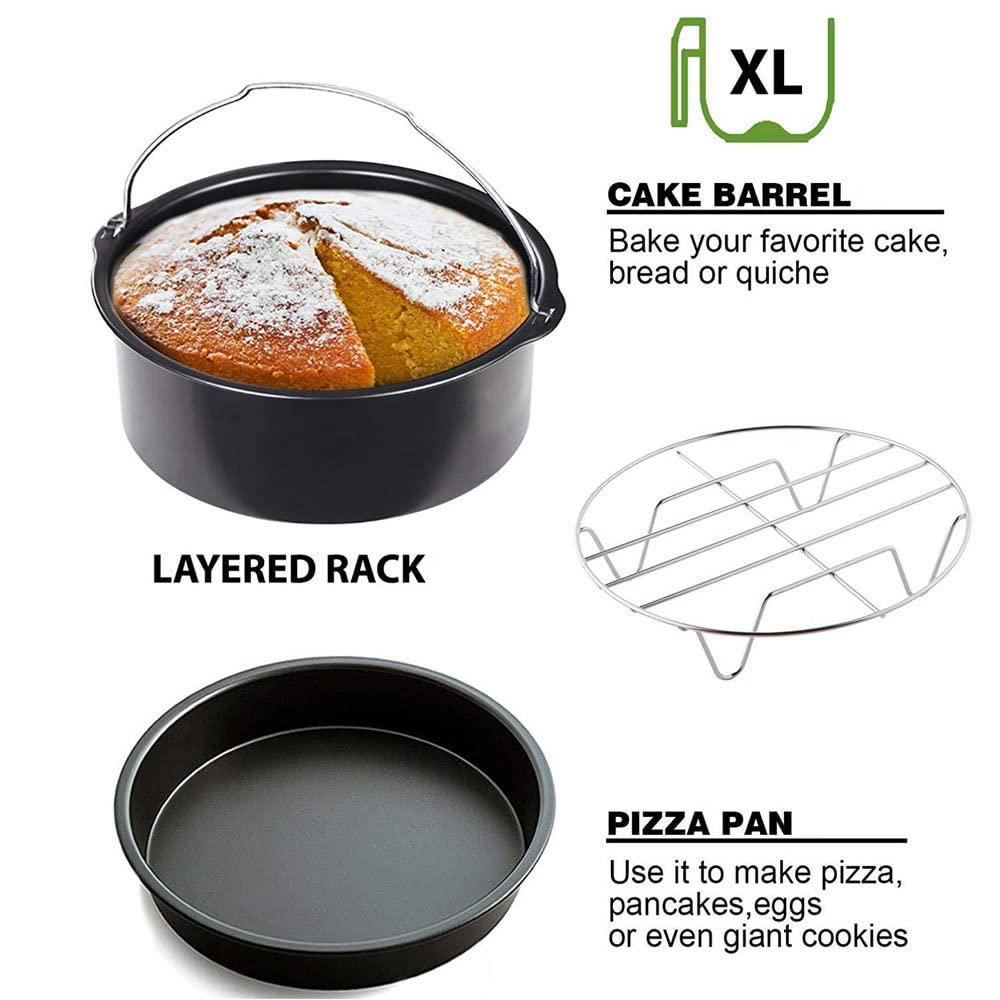 7 Pollici Accessori Per Friggitrice Ad Aria 8 Set Kit Adatto A Tutte Le Friggitrici Ad Aria 3,5-5,8 Qt Con Fusto Per Torta, Teglia Per Pizza, Tappetino in Silicone, Supporto, Griglia A Doppio Strato
