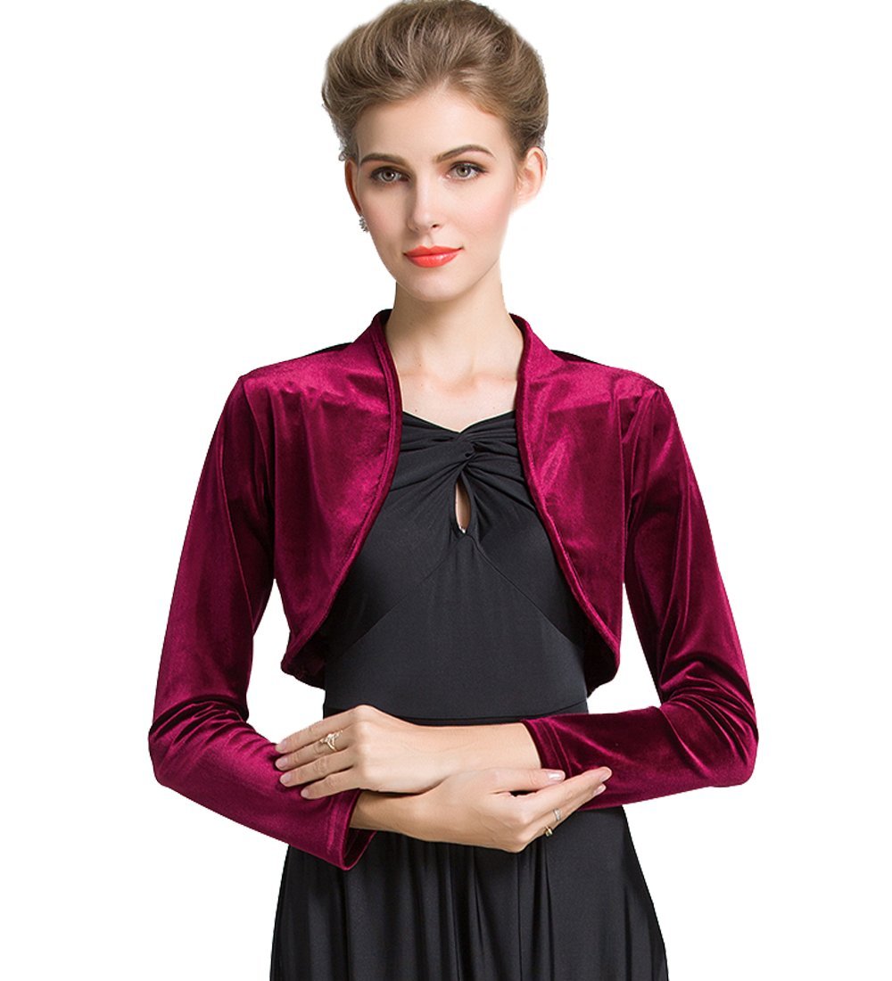 MedeSheWomen Long Sleeve Open Front Cardigan Cropped Bolero Shrug