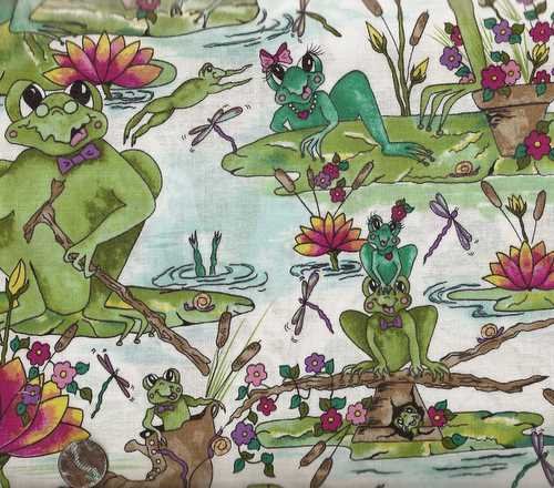 Froggles funny frogs lilypads Blank fabric