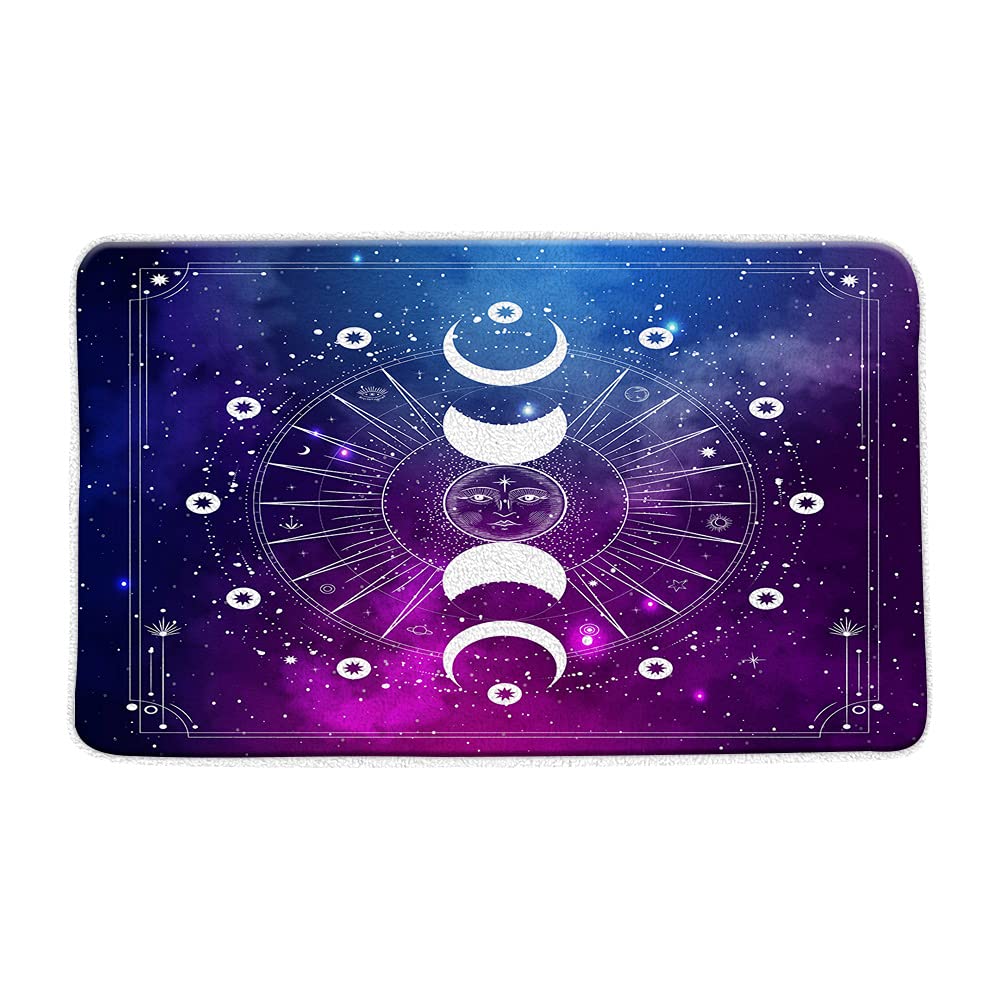 Sun Moon Bath Mat Phase Blue Purple Stars Mandala Celestial Zodiac Fantasy Boho Mystic Universe Starry Sky Galaxy Chic Astrology Modern Abstract Bath Rugs for Bathroom Kitchen Decor, 16x24 Inch