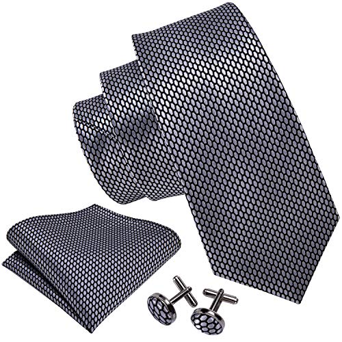 Image of Barry.Wang Mens Tie Set Plaid Check Neckties Formal Business Wedding Luxury Pocket Square Cufflinks