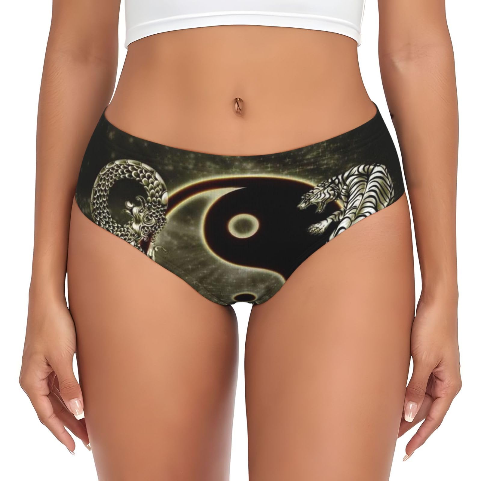 Wquvmds Women's Black Yin Yang Dragon Tiger Briefs Comfortable And Stylish Underwear Stretchy Briefs