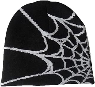 FantasyGears y2k Hat Goth Graphic Spider Web Beanie Grunge Winter Warm Knitted Beanies Men Women Casual Skullies
