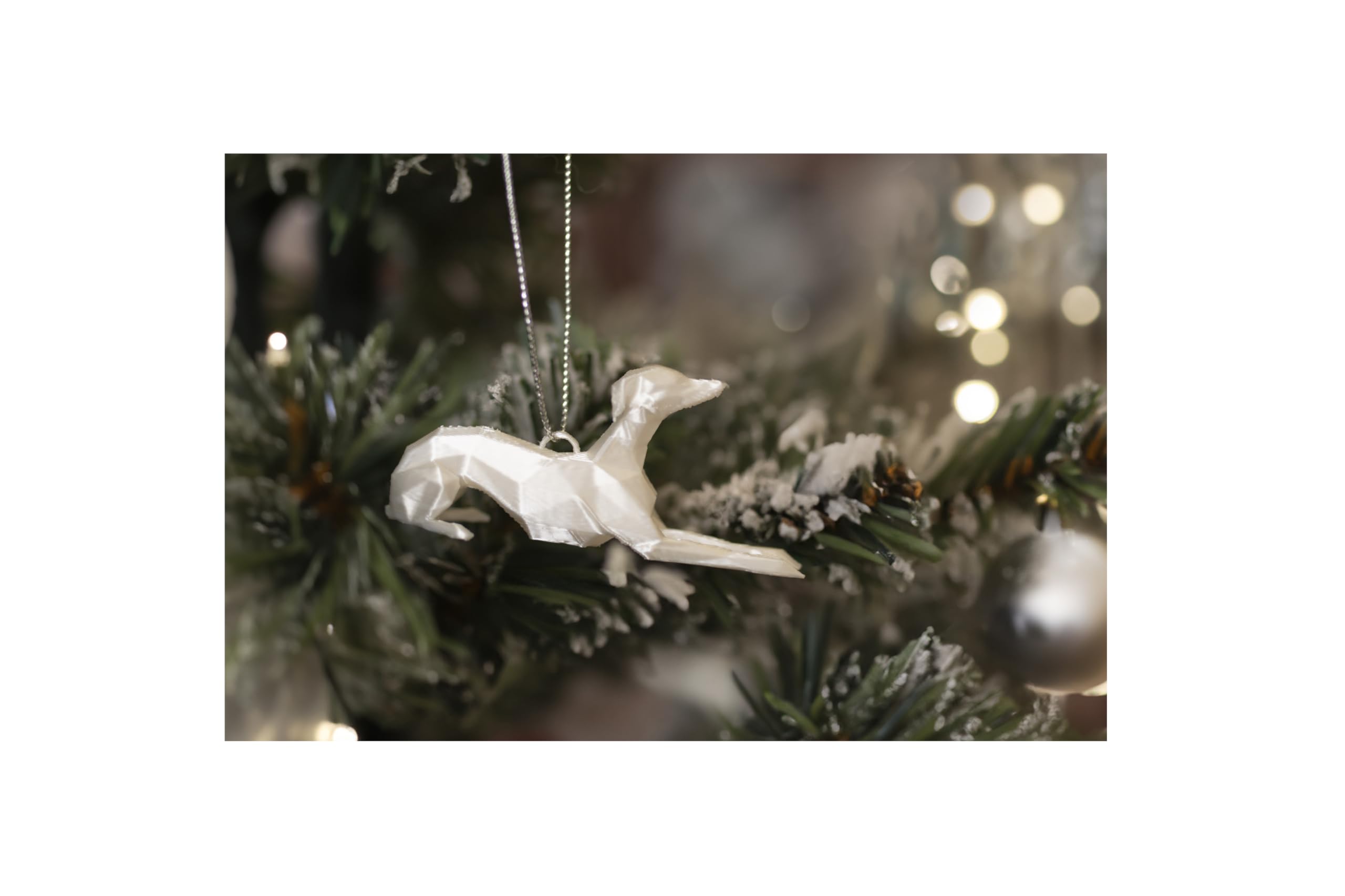 Handcrafted 3D Printed Whippet/Greyhound Christmas Baubles - set of 8 - Unique Ornament for Dog Lovers (White)