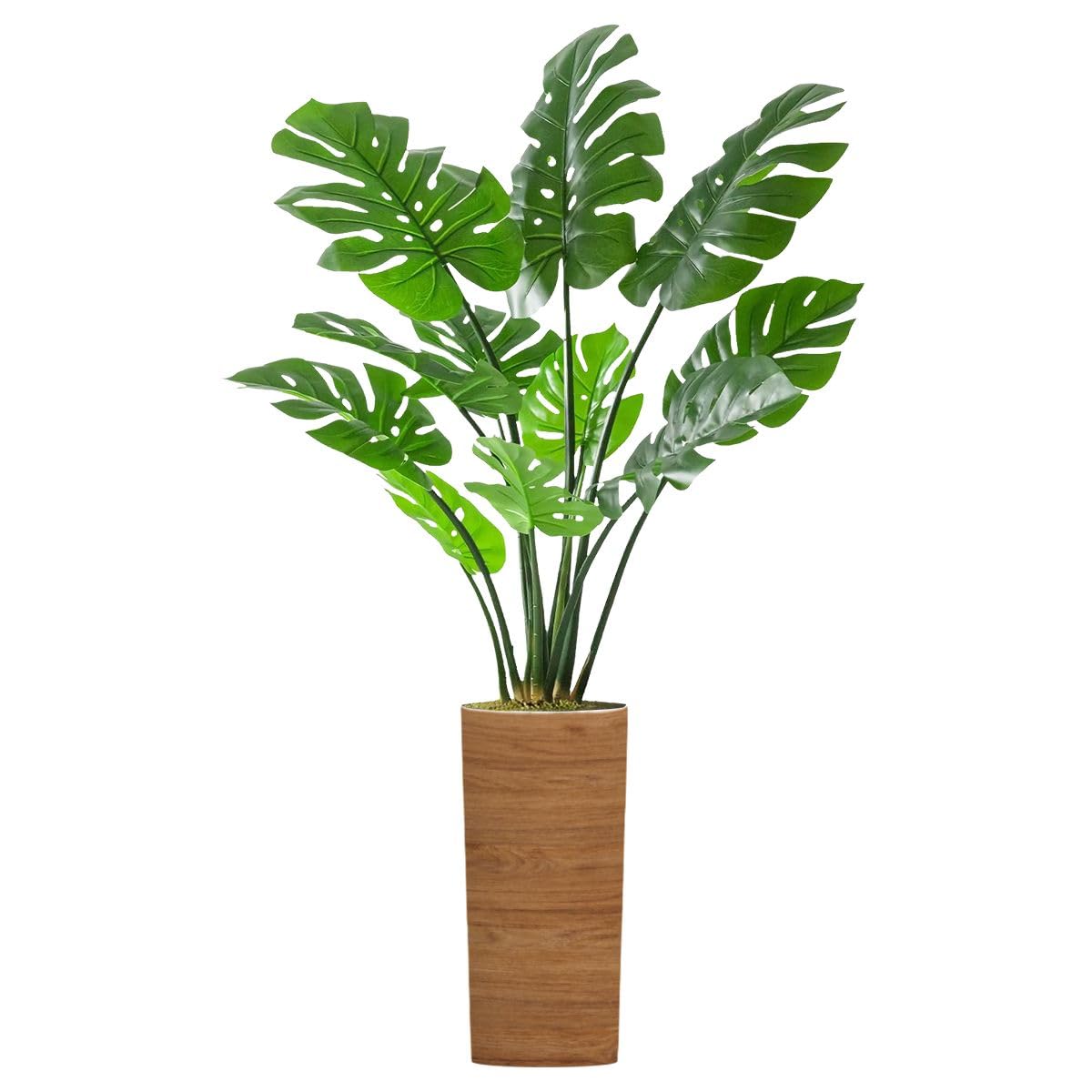 hgsschrek Artificial Palm Tree Indoor with Tall Planter Grunge Wood Panels Fake Monstera Leaves Floor Plant Potted Faux Plant in Pot Home Decor Outdoor 5.6ft