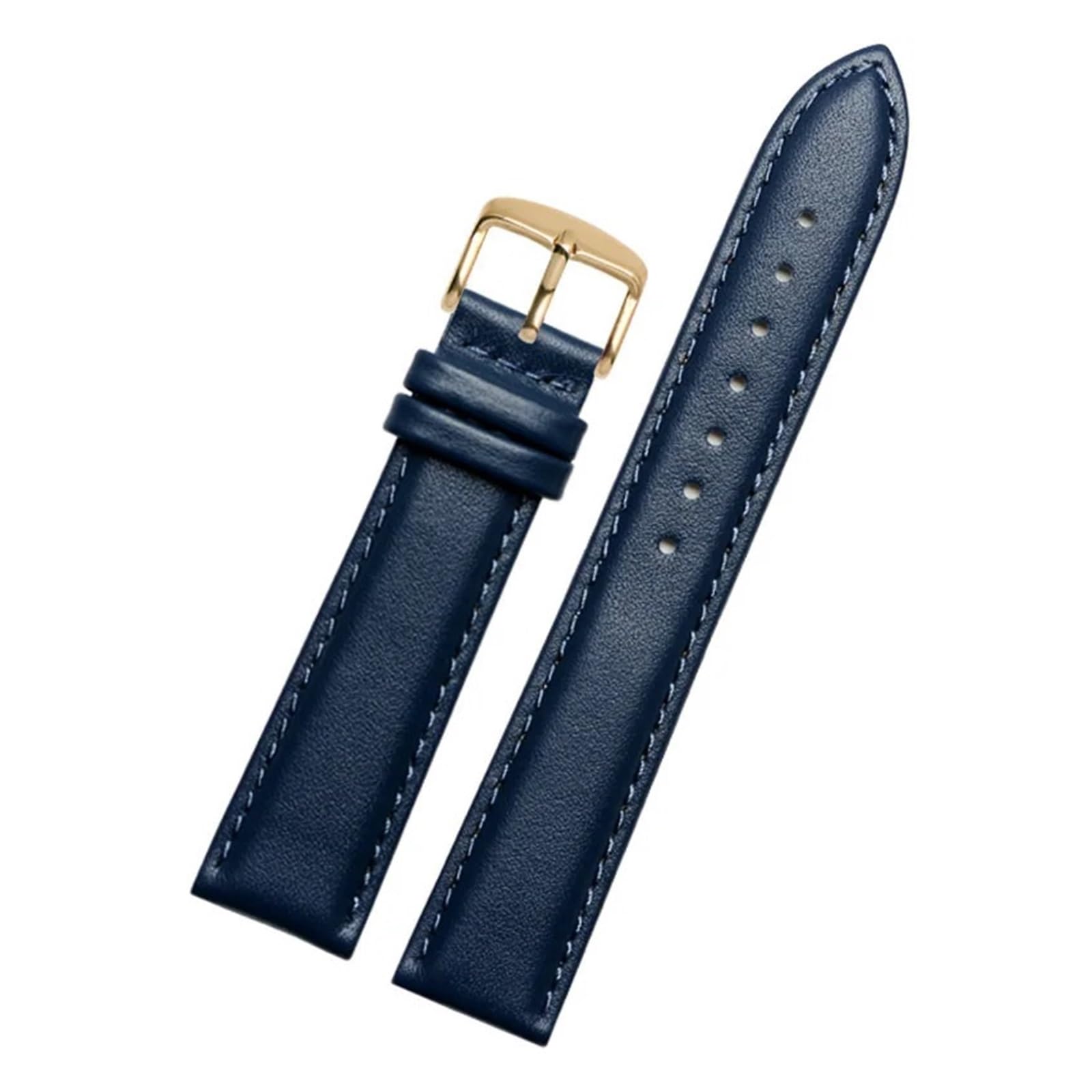 YINGO Pulsera De Cuero Genuino, Correa Reloj Color Azul, 14 16 18 20mm 21m 22mm 23mm(Plain blue gold,12mm)