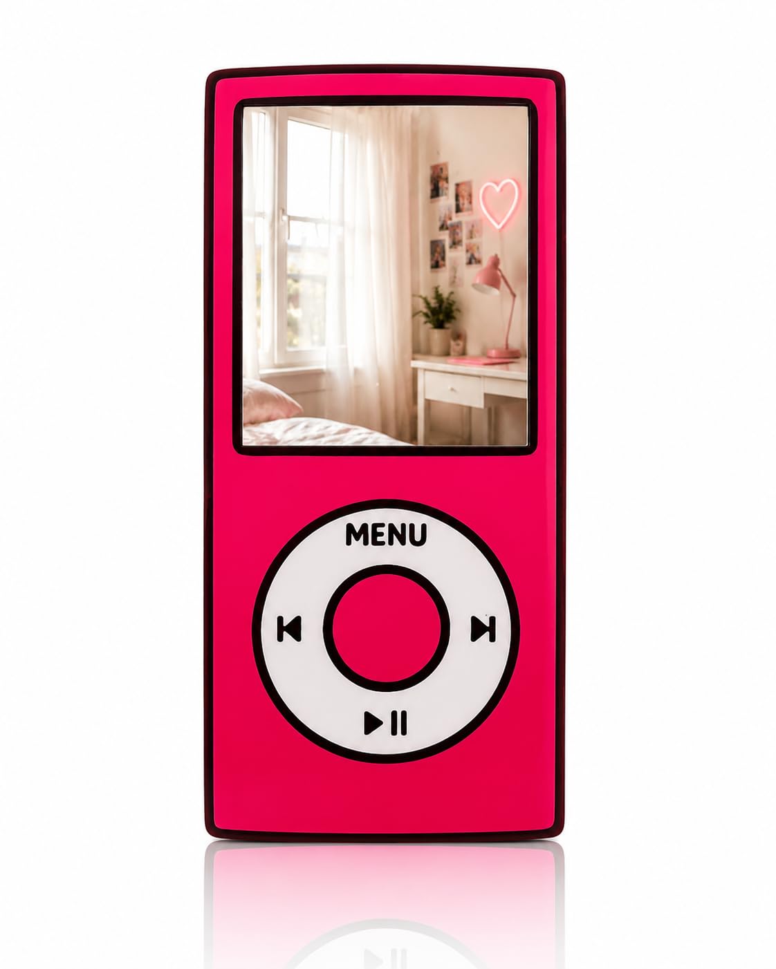 Retro Music Player Style Wall Mirror | Pink Acrylic Decorative Mirror | Aesthetic Wall Decor for Girls Bedroom, Vanity, Dorm Room & Living Space | Ready to Hang-image-47