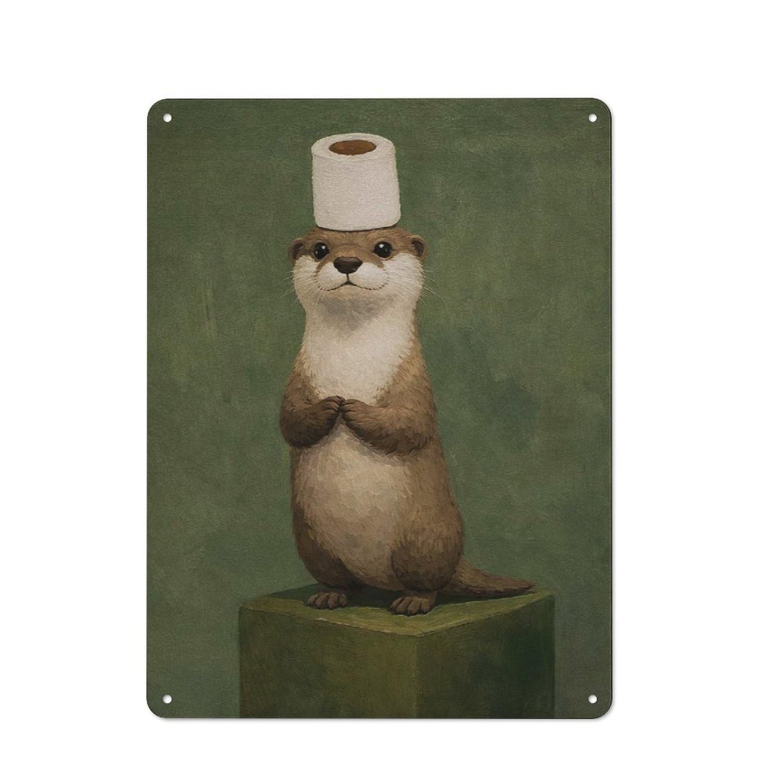 Junmoney Style-6 For Living Room Or Hallway, Otter Wearing Toilet Paper Hat Vintage Metal Sign 40X30cm, For Metal Sign Collectors, For Garage And Workshop Walls