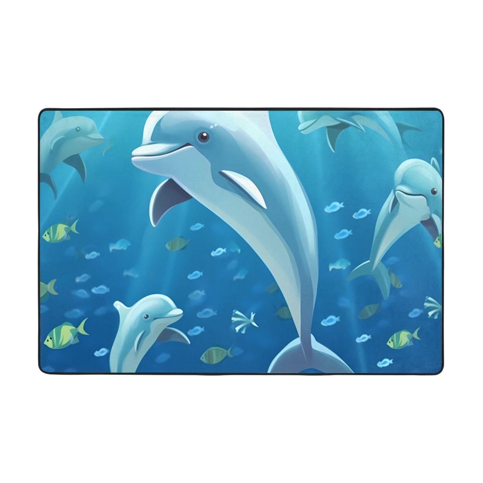 Tapis dauphin en peluche courte 91x61 cm lavable et antidérapant pour déco salon