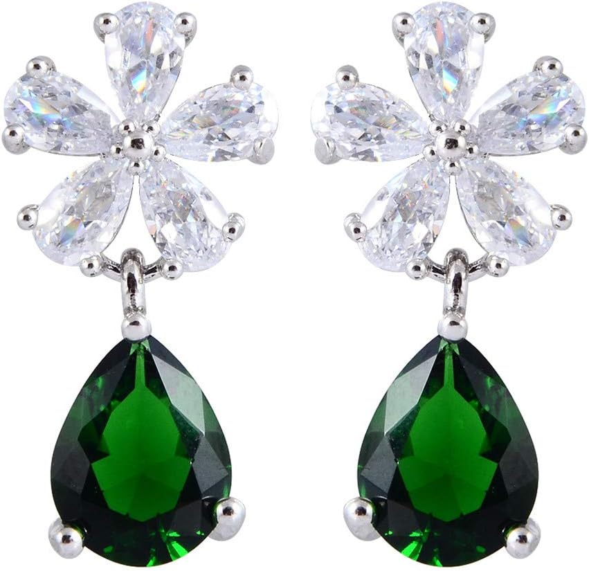 RIZILIA Dangle Drop Pierced Earrings with Pear Cut CZ [5 Colors available] in White Gold Plated, Simple Modern Elegant