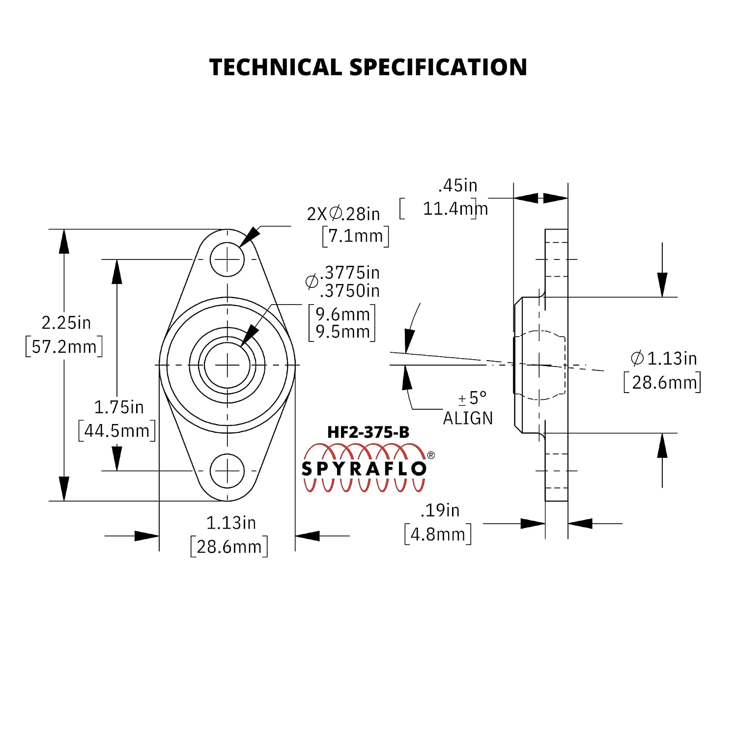 (2 Pack) - 3/8" 2-Bolt Aluminum Housing Flange Block Mount, SAE 840 Oil Impregnated Bronze Bearing, Self-Aligning, HF2-375-B