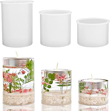 RESINWORLD 3 حجم Tealight شمعة حامل العفن لراتنج الايبوكسي، سيليكون عمود اسطوانة شمعة حامل، لامع عمود الشاي ضوء حاملي لصب الراتنج