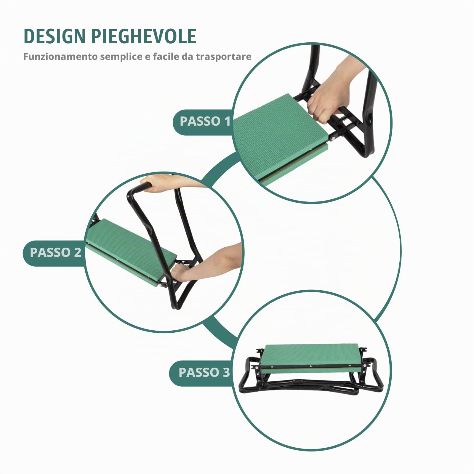 Uten Sgabello da Giardino Pieghevole, 2 in 1 Sgabellino Giardinaggio, Inginocchiatoio da Giardino e Sedile, Panca per Giardino Portatile con 2 Attrezzi Tasche e Cuscino in Schiuma EVA