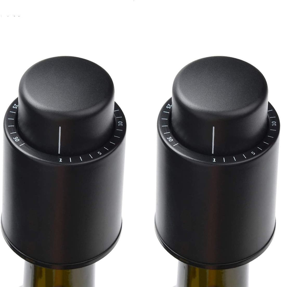 HASTHIP® 2 PCS Vacuum Wine Bottle Stopper with Date Record, Vacuum Champagne Stoppers, Reusable Wine Preserver Bottle Saver, Wine Corks Keep Fresh,Gifts for Wine Lovers for Christmas Birthday