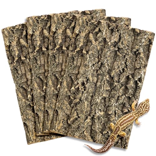 Image of Fhiny 4 PCS Cork Bark Background, 11.6 inch x 7.7 inch Natural Cork Bark for Reptiles Bearded Dragon Climbing Backdrop Terrarium Habitat Wall Decor Accessories for Turtle Gecko Lizard Snake Spider Frog