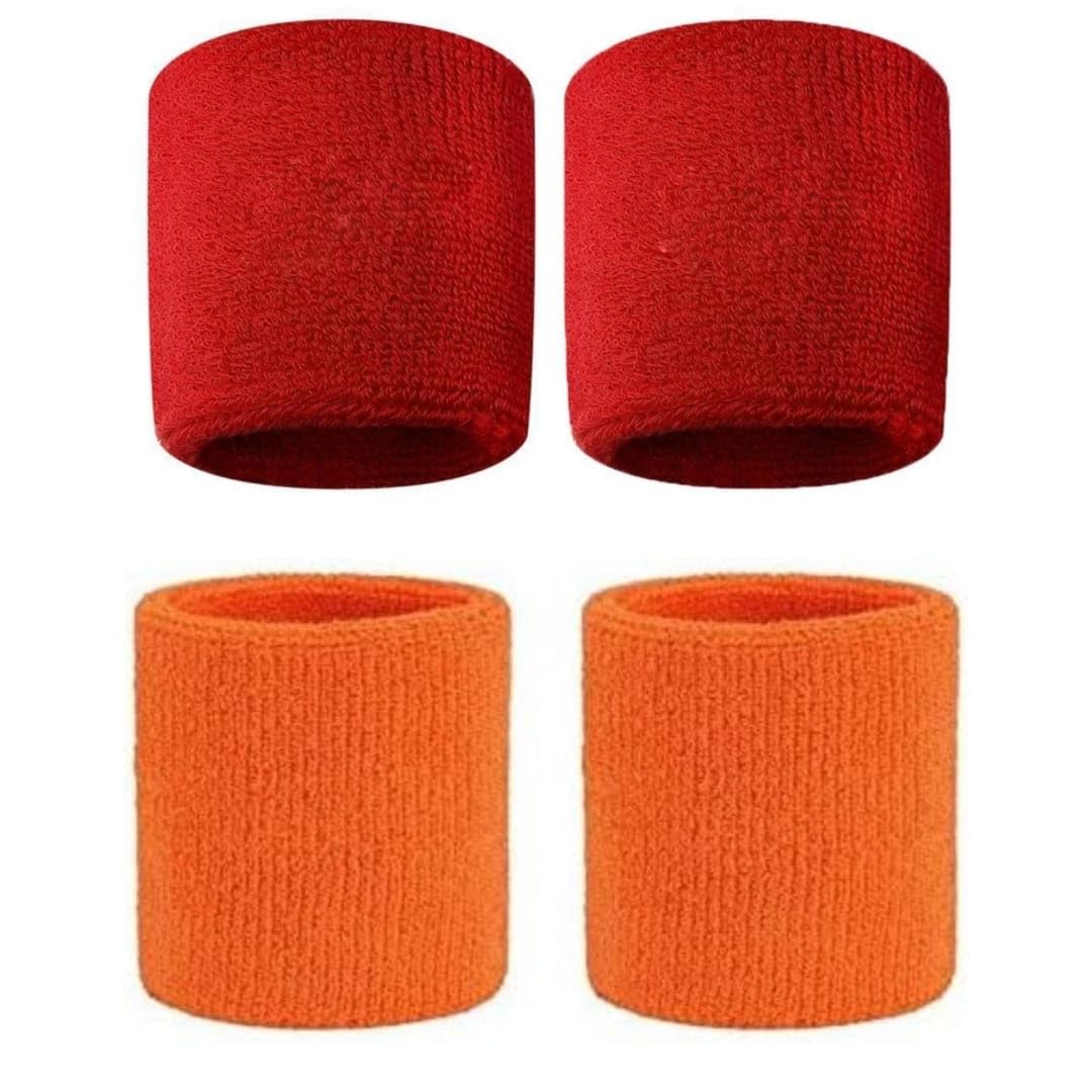 NATANI Traders Athletic Wristbands, Cotton Blend Sweatbands for Sports, Gym, Workout, Red and Orange, Moisture Wicking, Super Soft Material, 2 Pair-image-4