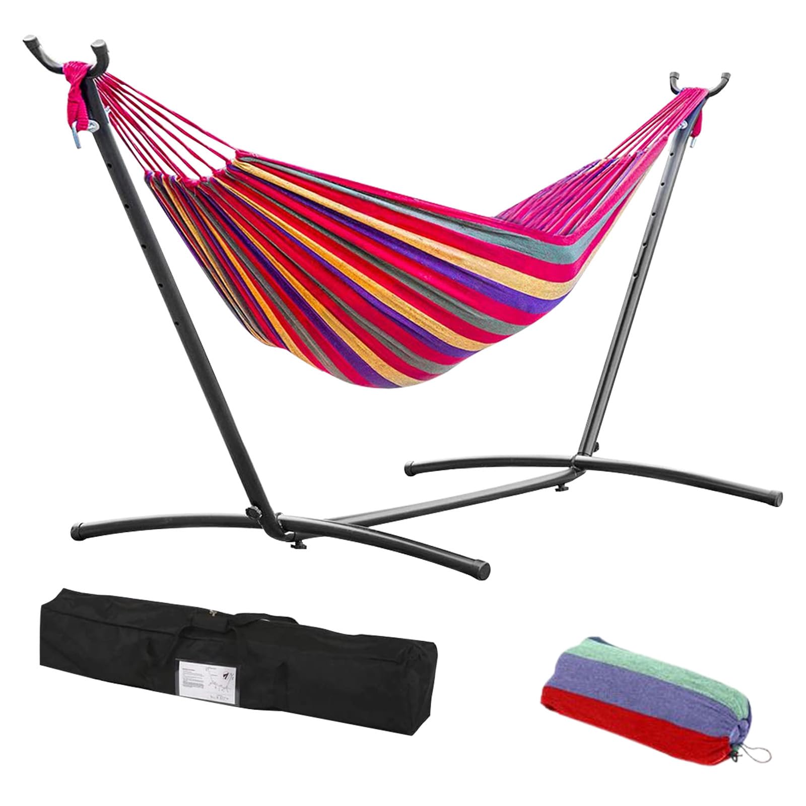 BLKMTY Hammock Chair with Stand Indoor Outdoor Hammock Portable Double Hammock and Stand Space-Saving Steel Stand Includes Hammocks, Carrying Case for