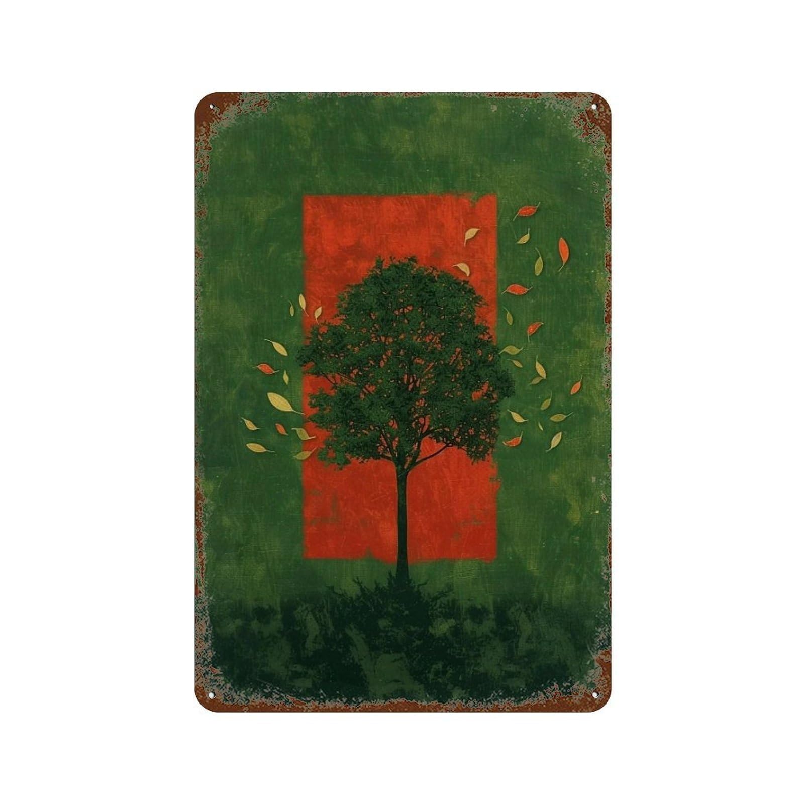 Wihyrtui Style Mottled Retro Square Framed Foliage Motif 03 Wall Retro Iron Metal Tin Sign Vintage Art Poster Modern Home Cofffee Club Art Bar Shop Decor 30X20cm