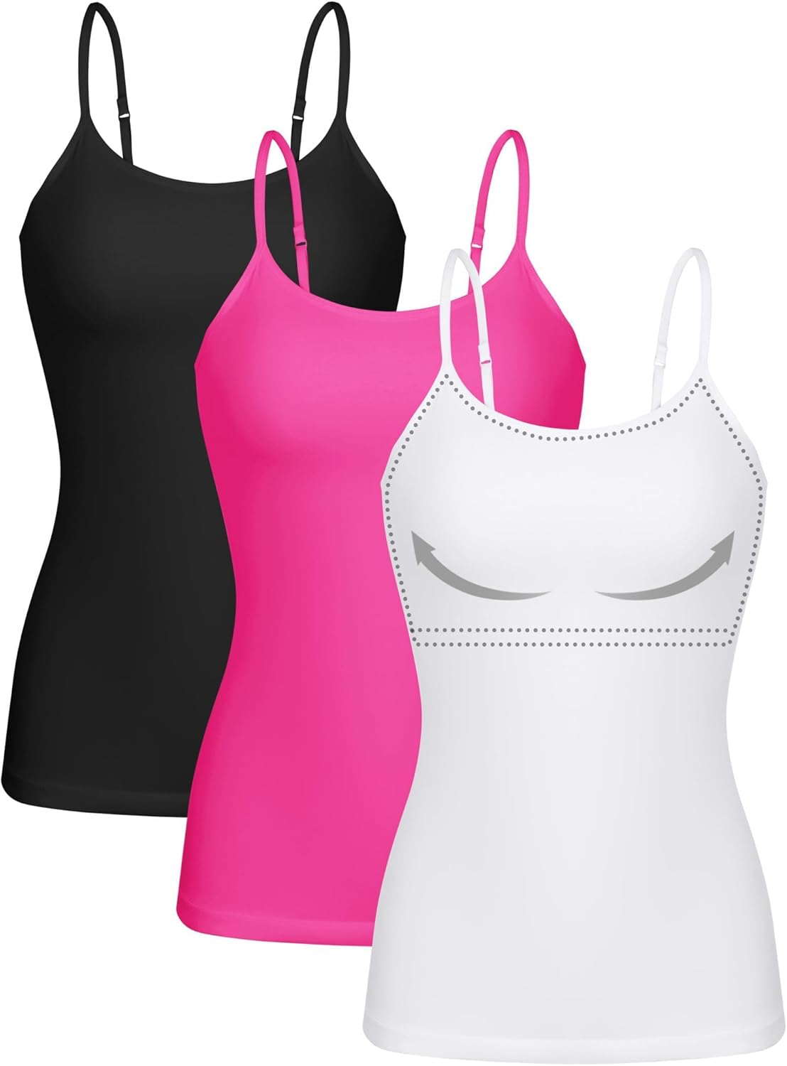 ATTRACO Women 3 Pack Cotton Camisoles wtih Shelf Bra Adjustable Spaghetti Strap Tank Tops