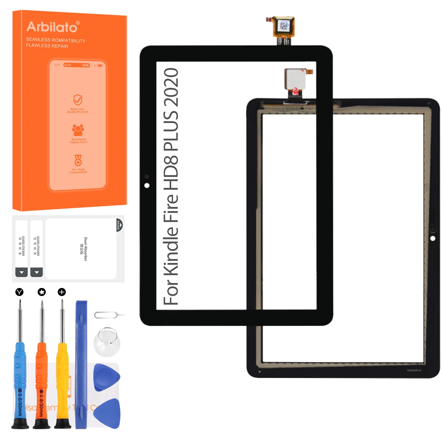 Screen for Amazon Kindle Fire HD 8/HD 8 Plus Screen Replacement for Fire HD 8/HD 8 Plus10th Generation 2020 Tablet Touch Screen K72LL3,K72LL4 Touch Digitizer Repair Parts(Black No LCD