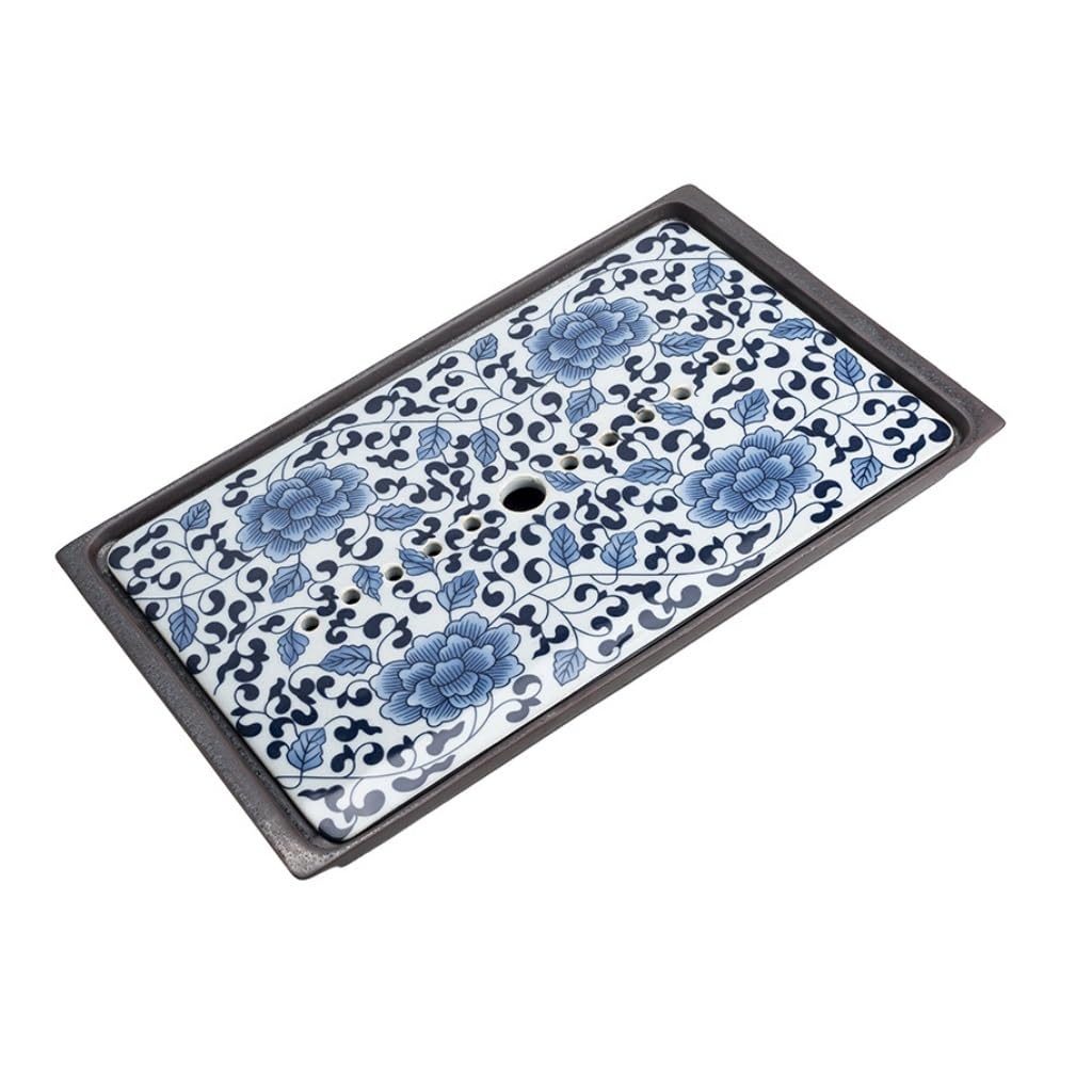 GTHTUHFD Kung Fu Tea Tray Retro Ceramic Water Storage Tray Rectangular Kung Fu Tea Set Simple Dry Bubble Tray Drain Tray Tea Room Tray