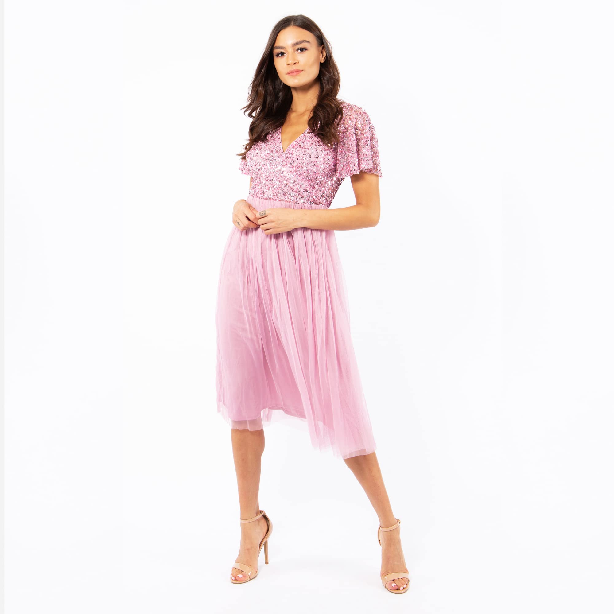 Maya Deluxe Maya Deluxe Vestido Midi para Mujer para Invitados de Boda, Vestido de Noche para Dama de Honor, Graduación, Vestido de Dama de Honor Mujer