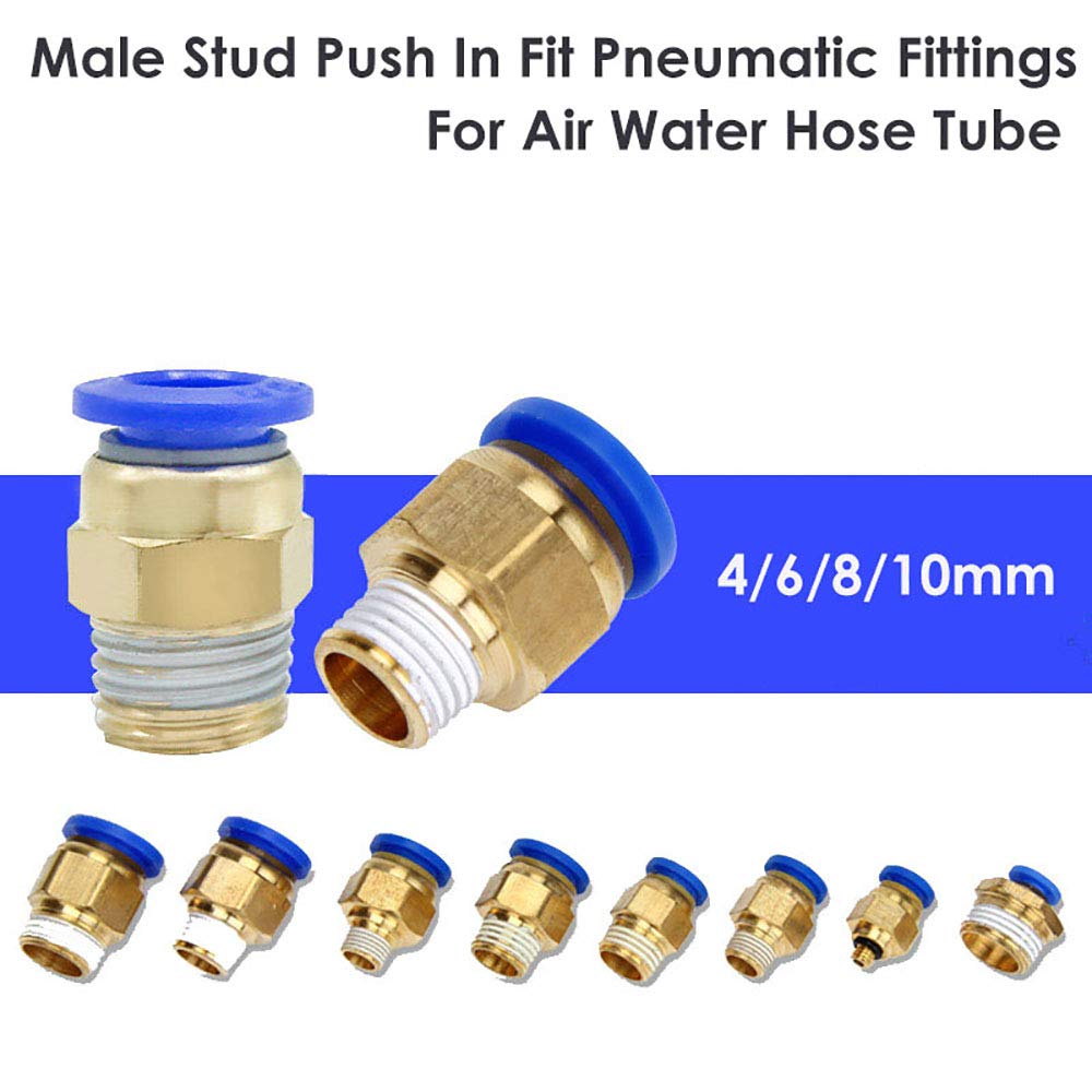10Pcs Male Stud Push in Fit Pneumatic Fittings for Air Water Hose Tube 6mm Push Fit & 1/8